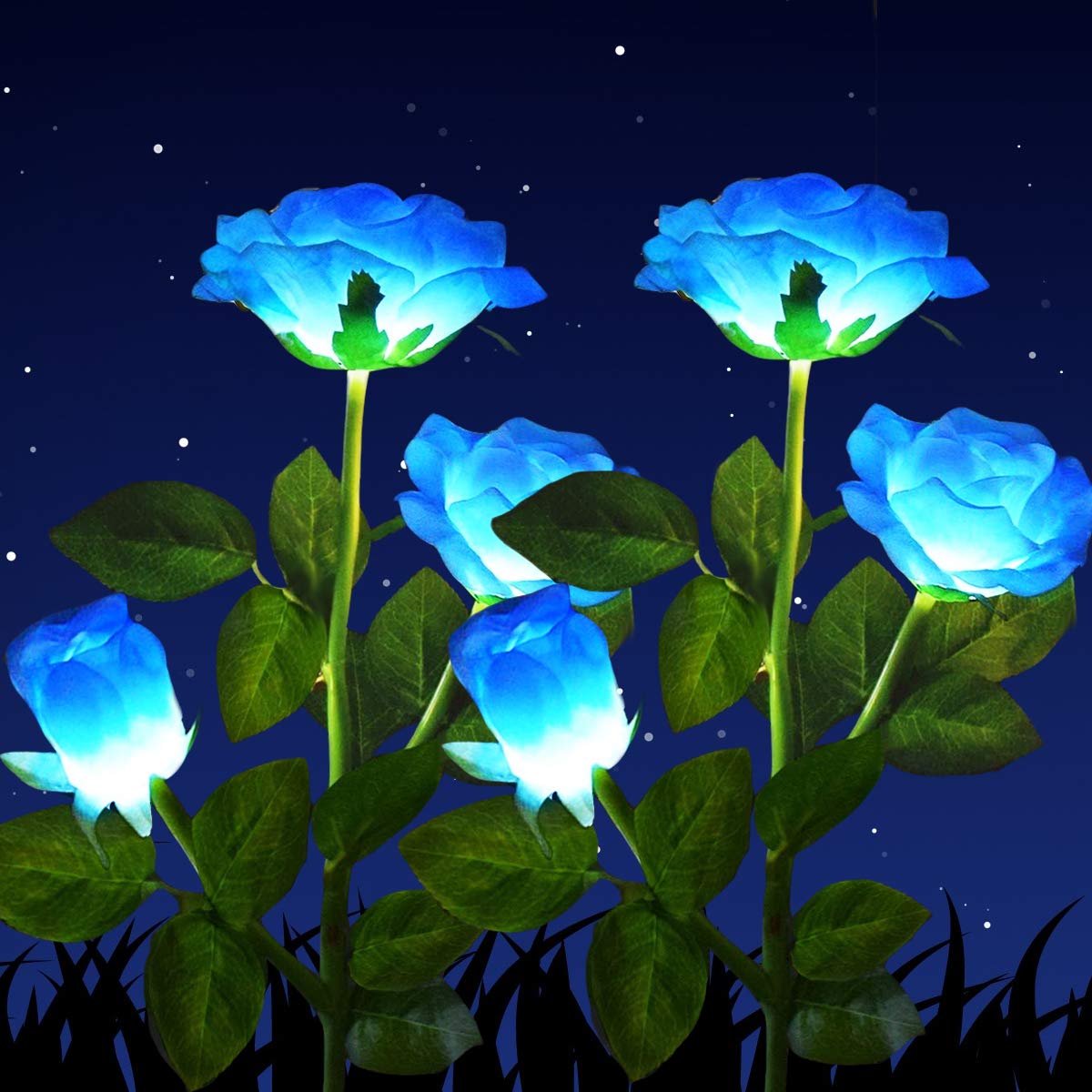 Solar Powered Rose Garden Lights - 2 Pack Waterproof LED Color Changing Outdoor Stake Lights (Blue) | Perfect for Yard, Pathway, and Patio Decorations