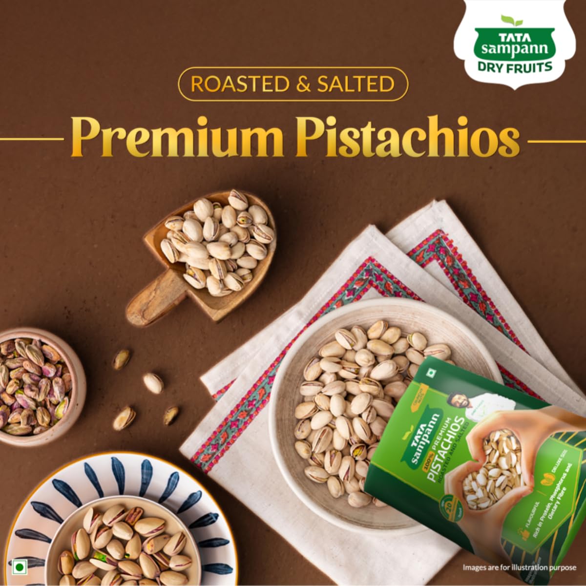Premium Roasted & Salted Pistachios - Tata Sampann Shelled Pista Nuts (200g) | High in Protein, Fiber & Phosphorus | Crunchy Healthy Snack for Weight Loss, Keto Diet & Office Snacking