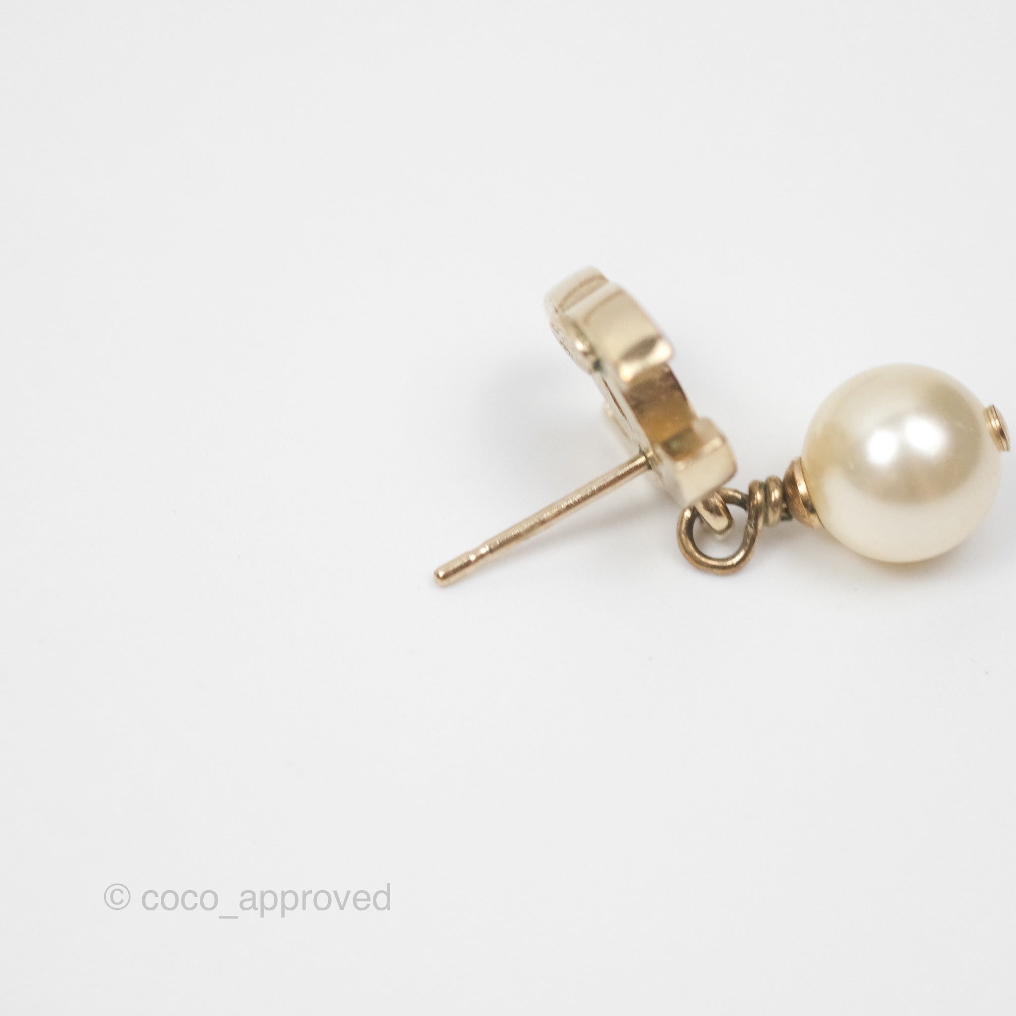 Chanel CC Pearl Drop Earrings - Gold Tone 12W Elegant Fashion Jewelry for Women | Perfect for Parties, Weddings & Special Occasions