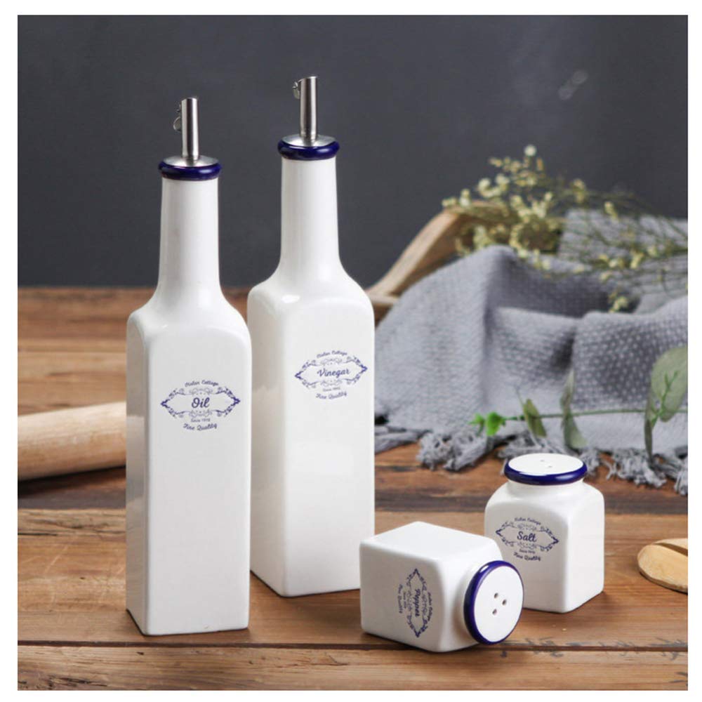 Ceramic Oil Bottle Set - 400ML Kitchen Oil Dispenser for Olive Oil, Soy Sauce & Vinegar - White Ceramic Cruet with Drip-Free Spout - Perfect for Cooking, Salad Dressing & Meal Prep