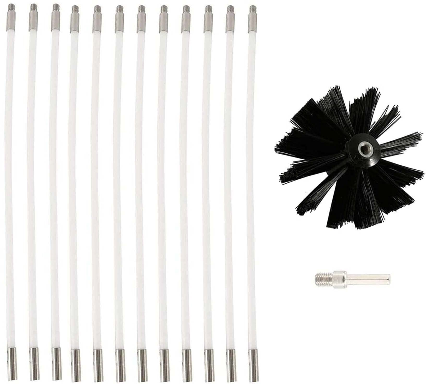 QDY Dryer Vent Cleaner Kit - Chimney & Fireplace Cleaning Brush with 6/9/12/15 Nylon Rods (12 Rods, 61cm) - Works with or Without Power Drill - Perfect for Home HVAC, Dryer Duct & Chimney Maintenance