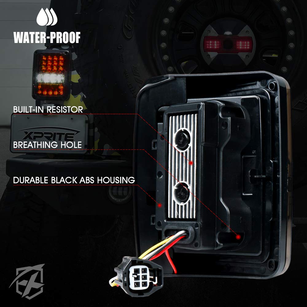 Xprite 4D Smoked LED Tail Lights for 2007-2018 Jeep Wrangler JK JKU Sahara/Rubicon/Sport - Plug & Play Rear Lights with Built-in Resistors (DOT Approved) - Parking, Brake, Turn Signal & Reverse Lights - Perfect for Off-Roading & Night Driving