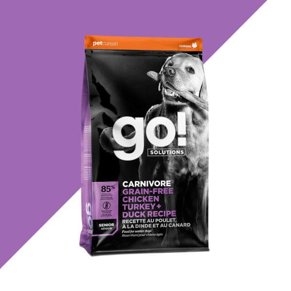 Go! Solutions Carnivore Grain-Free Senior Dry Dog Food with Chicken, Turkey & Duck - High-Protein Recipe for Senior Dogs, Perfect for Joint Health & Digestion Support