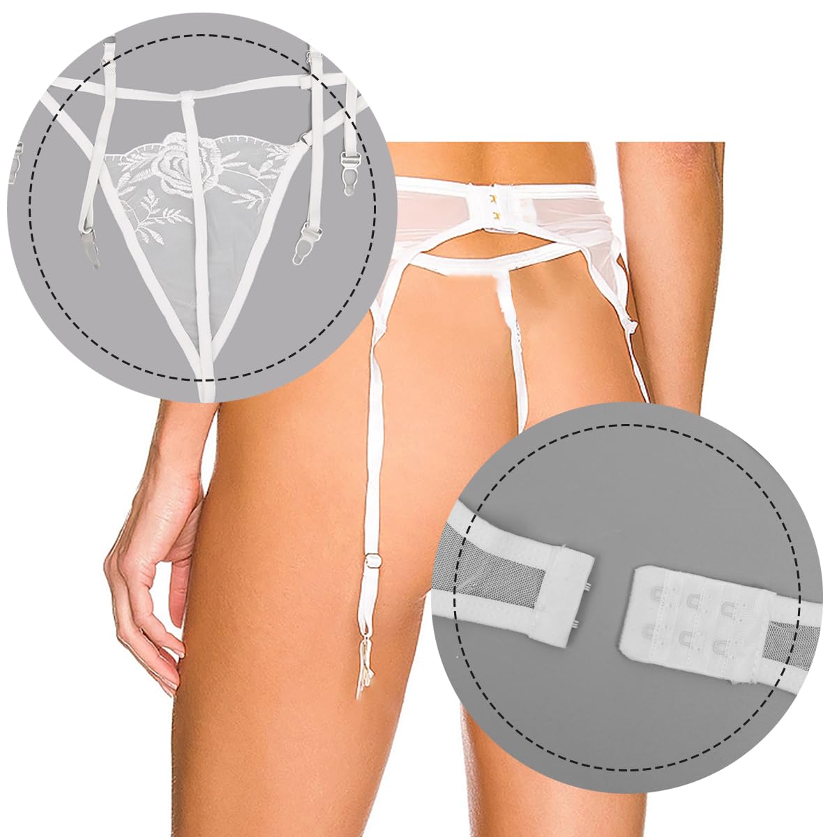 Sexy Lace Garter Belt & Thong Set for Women - 4 Metal Clip Suspender Lingerie with Adjustable Straps & G-String Panty - Perfect for Bridal, Boudoir, Valentine's Day & Special Occasions