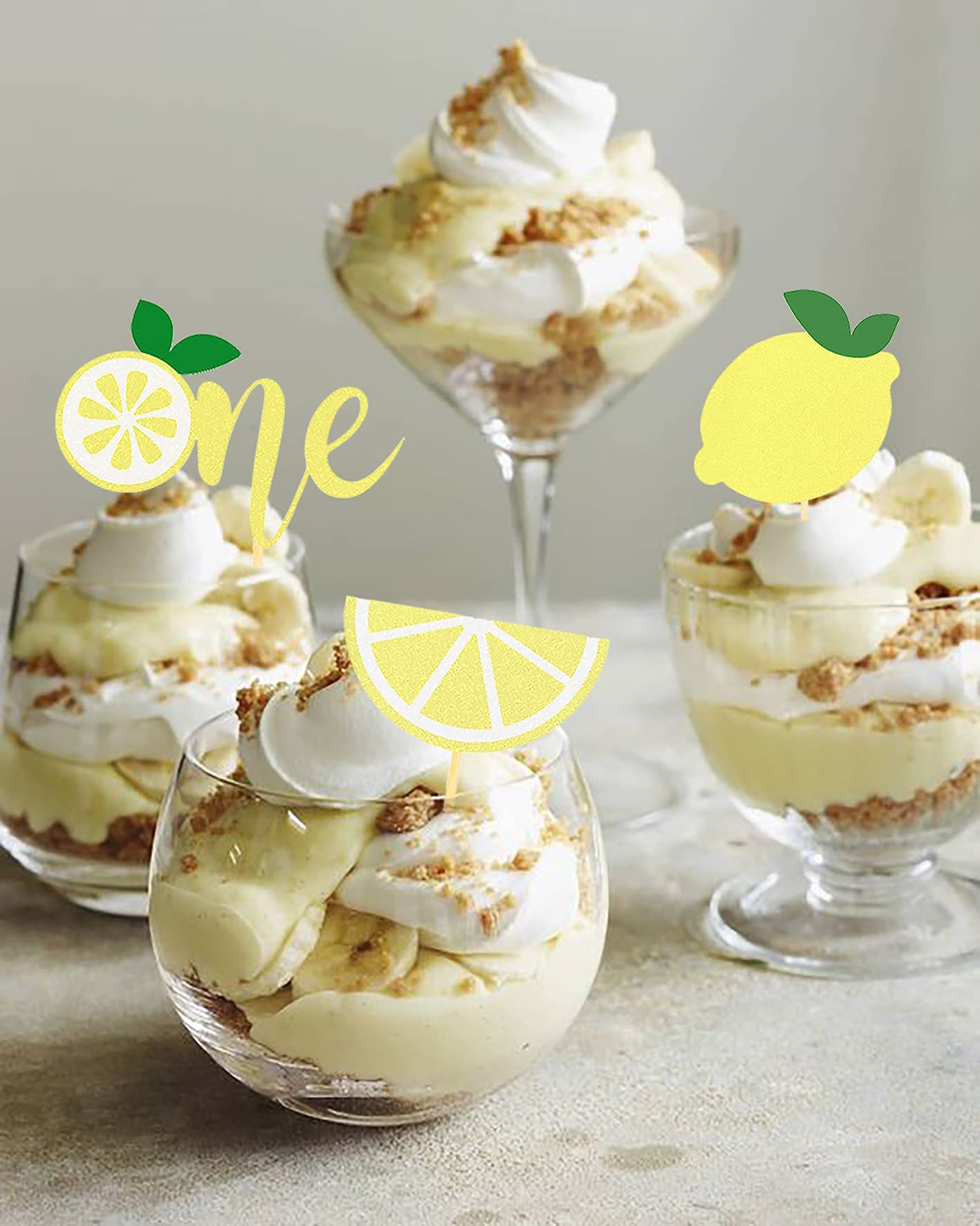 24pcs Glitter Lemon Cupcake Toppers - Baby Shower & Birthday Party Decorations - Lemon Themed Party Supplies - Perfect for Summer Parties, Bridal Showers & Dessert Table Decor