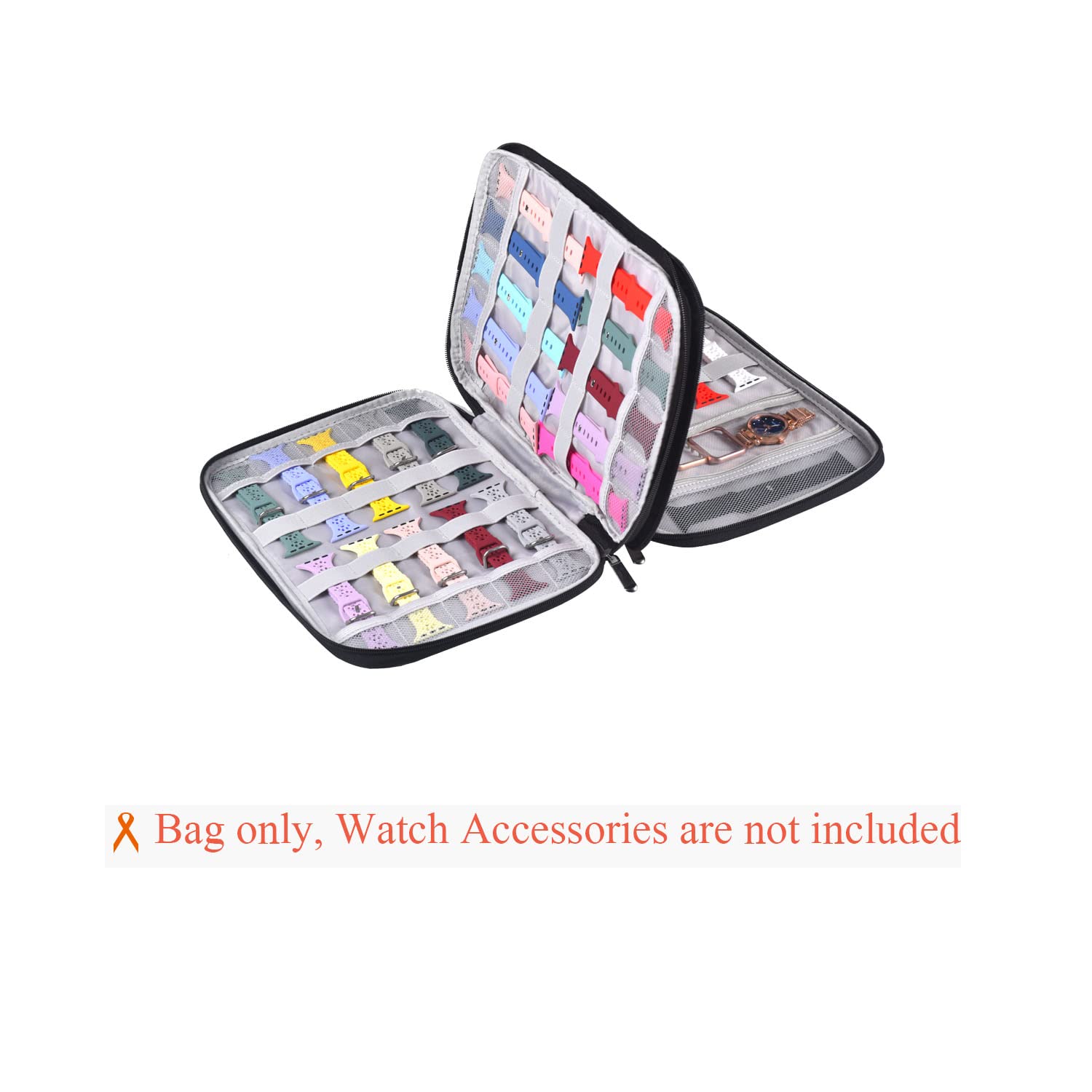 Watch Band Organizer Case - Holds 35 Straps & Accessories for Travel & Storage (Black)