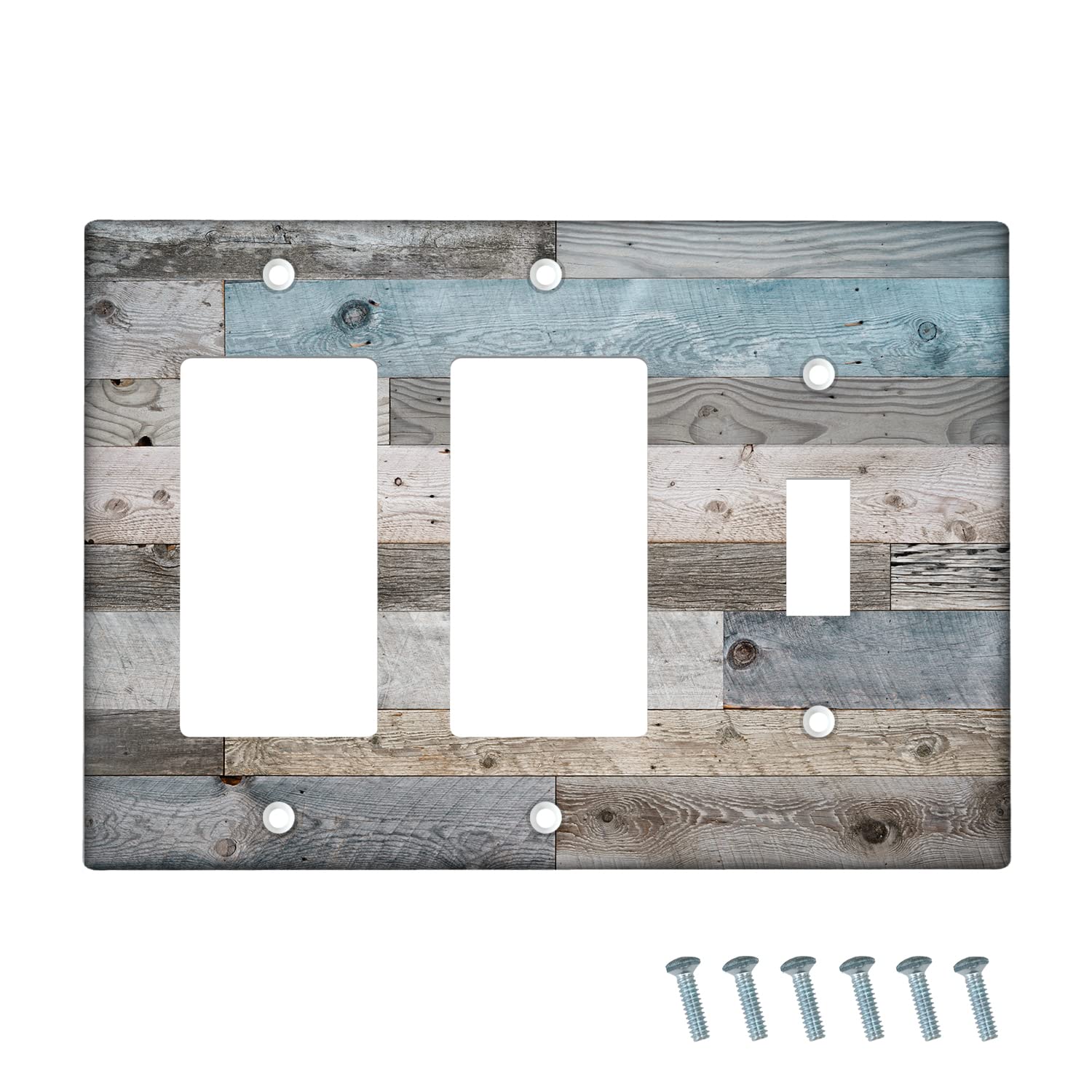 Rustic Farmhouse 3-Gang Toggle/Rocker Switch Plate Cover - Vintage Decorative Light Switch Wall Plate - Electrical Outlet Cover for Kitchen, Living Room & Bedroom Decor