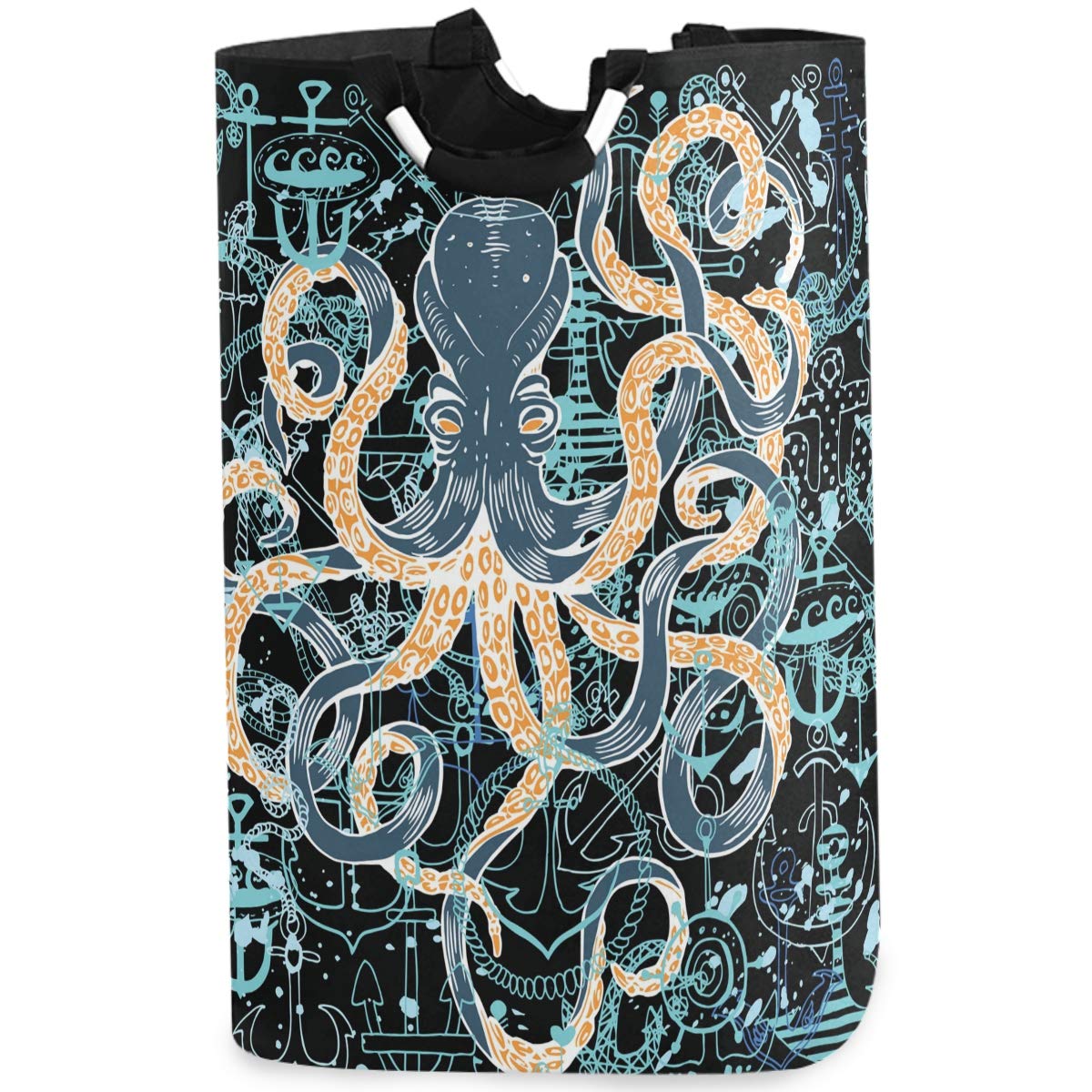 Visesunny Vintage Octopus Anchor Large Collapsible Laundry Hamper - Foldable Portable Dirty Clothes Basket with Handles, Waterproof Oxford Fabric Washing Bin & Laundry Tote Bag for College Dorm, Beach, Camping & Travel