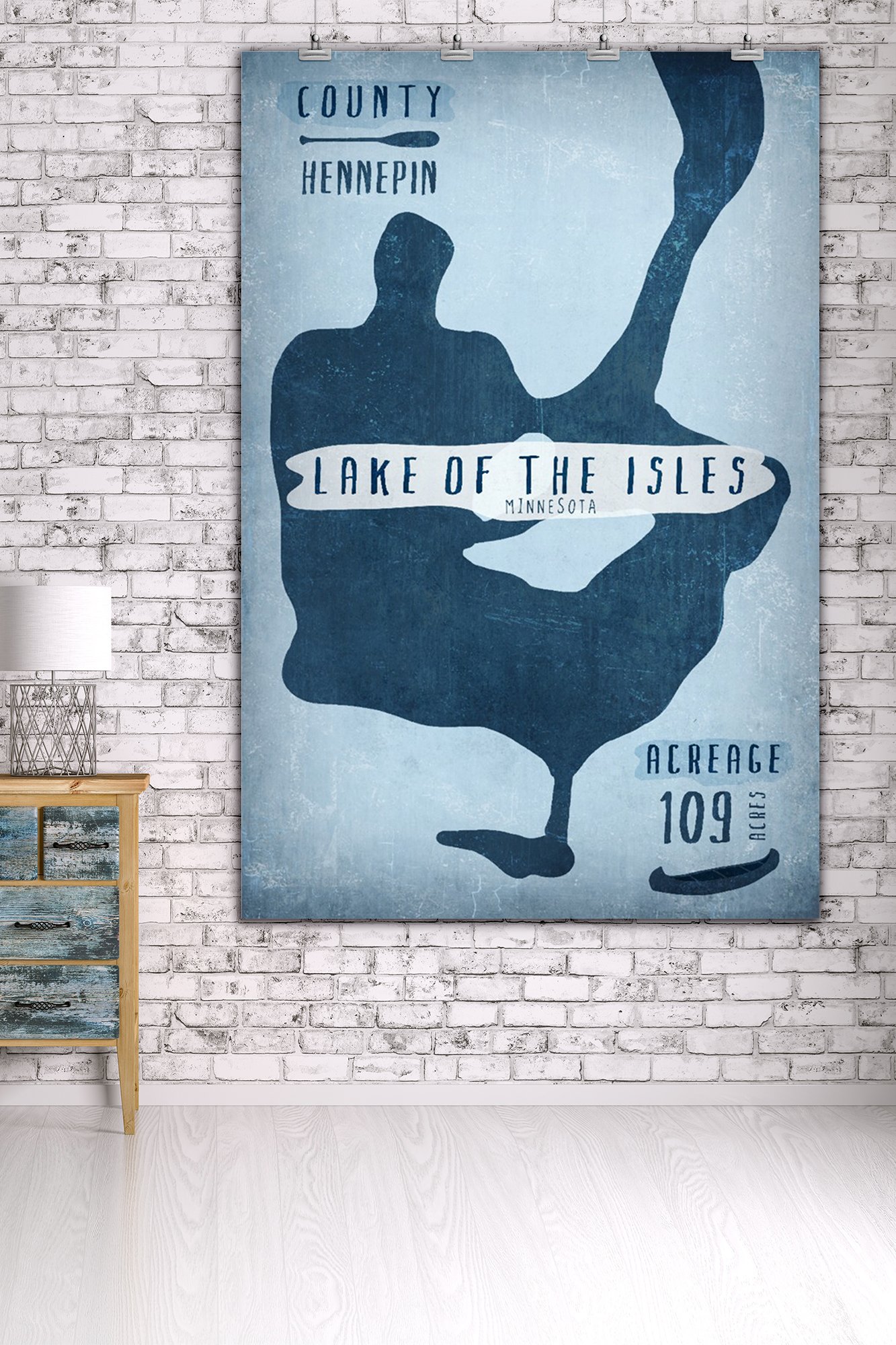 Lake of the Isles Minnesota - 36x54 Giclee Gallery Print Travel Poster - Lake Shape, Acreage & County Details - Wall Art Decor for Home, Office & Cabin