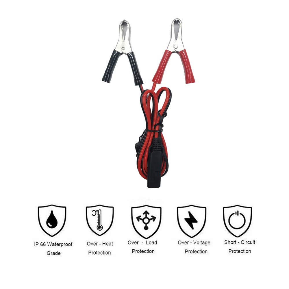 SAE to Alligator Clips 2FT Battery Charger Cable - 12V-24V Quick Disconnect Extension Cord with 15A Clamps for Car, Motorcycle, Solar Panel & Pump Charging - Perfect for Trickle Chargers, Battery Maintenance & Portable Power Applications