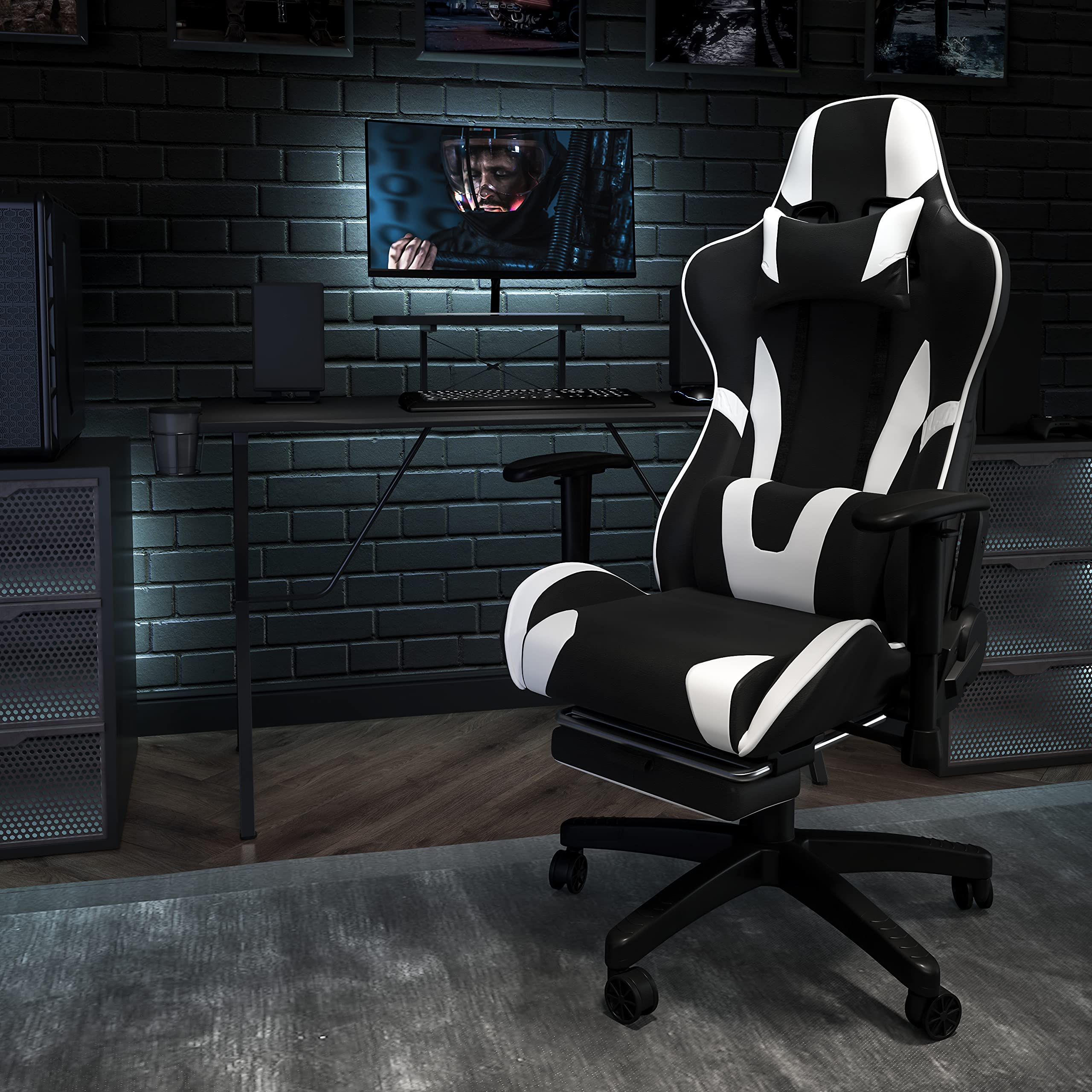 Premium Black Gaming Desk & Chair Set with Cup Holder, Headphone Hook & Monitor Stand - Ergonomic PC Gaming Setup for Streamers & Esports Players