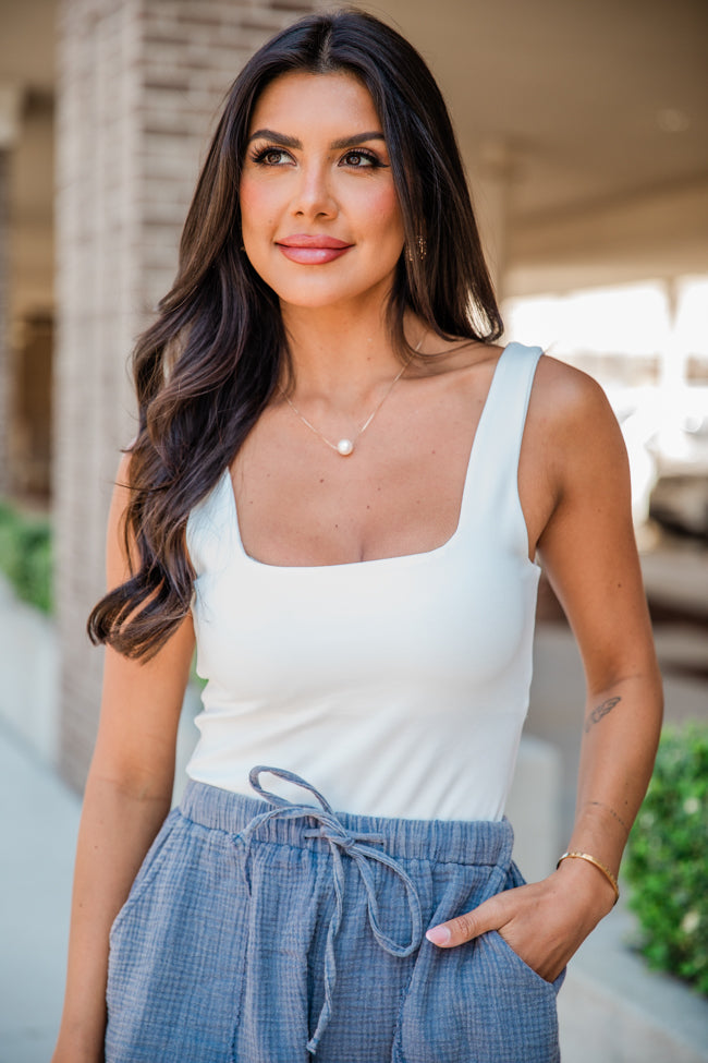 Sweetest Soul Ivory Square Neck Bodysuit for Women - Soft Stretchy Comfort Fit - Final Sale - Perfect for Casual Wear, Date Nights & Layering