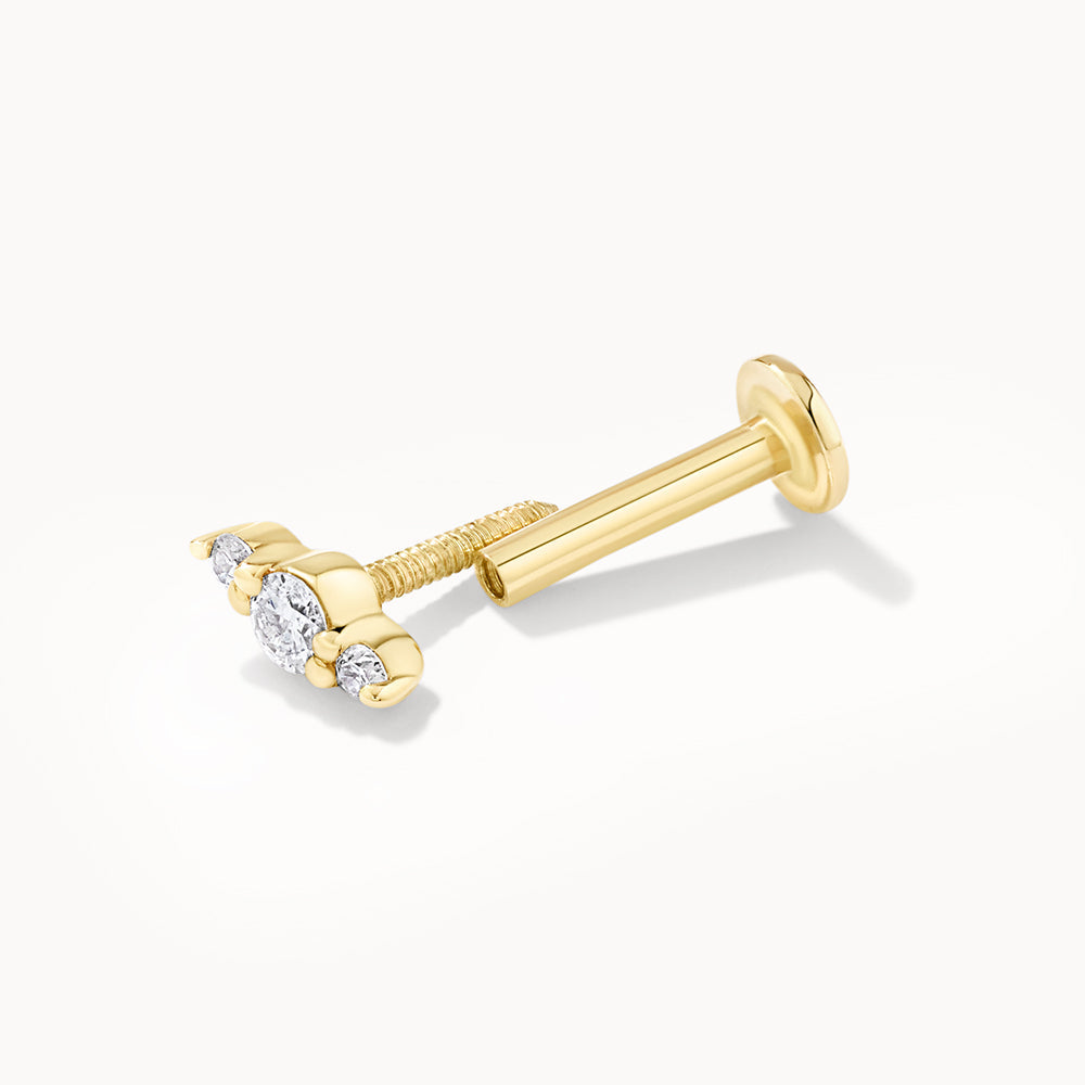 10k Gold Diamond Trio Bar Helix Single Stud Earrings - Elegant Cartilage Piercing Jewelry for Women, Perfect for Everyday Wear & Special Occasions