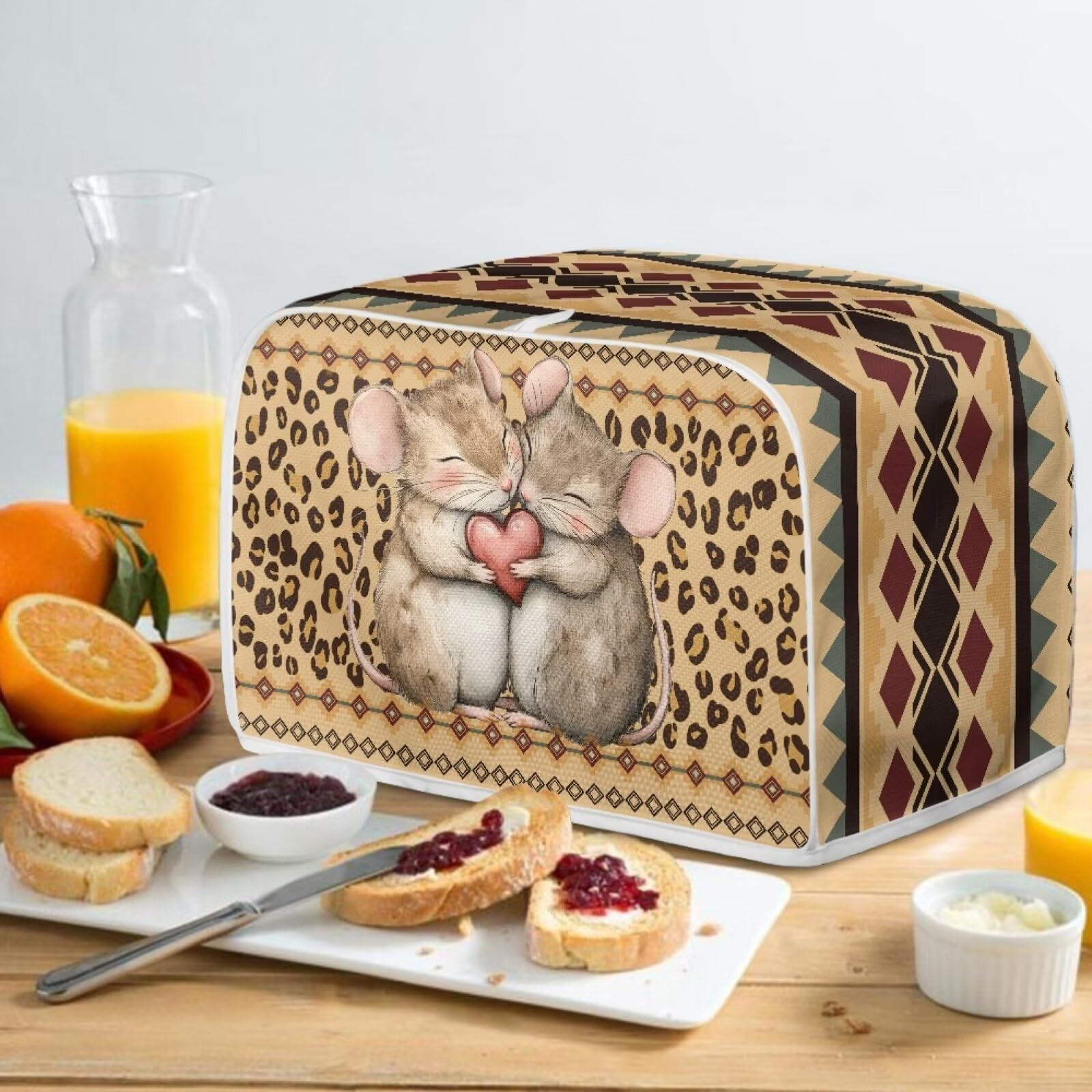 Stylish Hamster Print Bread Maker Cover & Aztec Leopard Microwave Cover - Dustproof Kitchen Appliance Protector for 2-Slice Toasters (Brown) | Perfect for Small Kitchen Countertop Organization & Pet-Friendly Homes