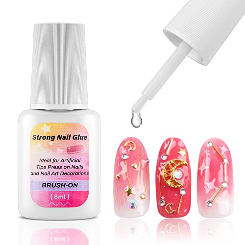 Professional Brush-On Nail Glue for Press-On & Acrylic Nails - 8ML Long-Lasting Adhesive for False Nails & Instant Repair - Perfect for Salon, Home Manicures & Nail Art Protection