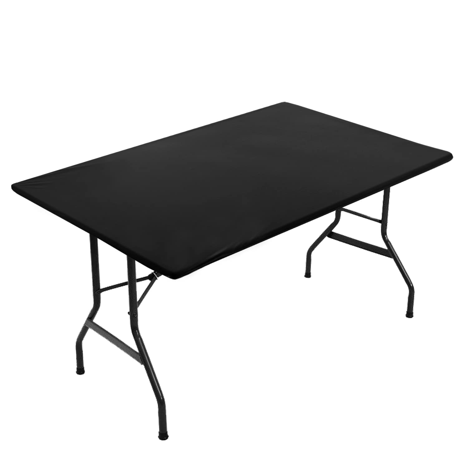 Stretchable Waterproof Tablecloth for 6ft Rectangle Tables (72x30 Inch) - Reversible, Stain Resistant, Elastic Fitted Table Cover for Indoor & Outdoor Use - Perfect for Parties, Picnics, and Dining Events - Black