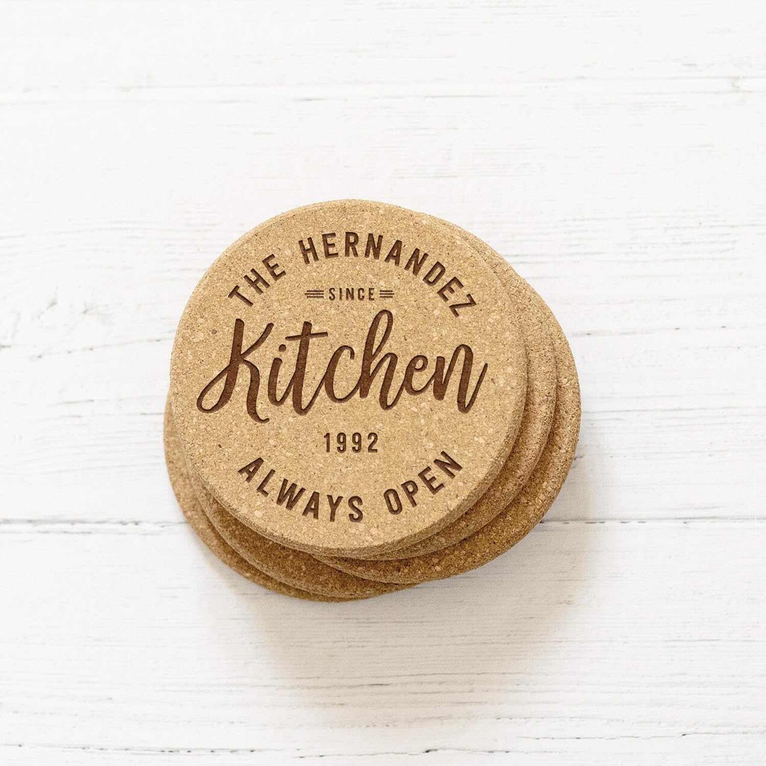 Personalized Cork Drink Coasters Set of 4 - Custom Wedding Gifts for Couples, Bridal Shower & Housewarming Presents - Unique Home Decor for Dining Table, Coffee Table & Outdoor Patio - Perfect Closing Gift for New Homeowners & Anniversary Present