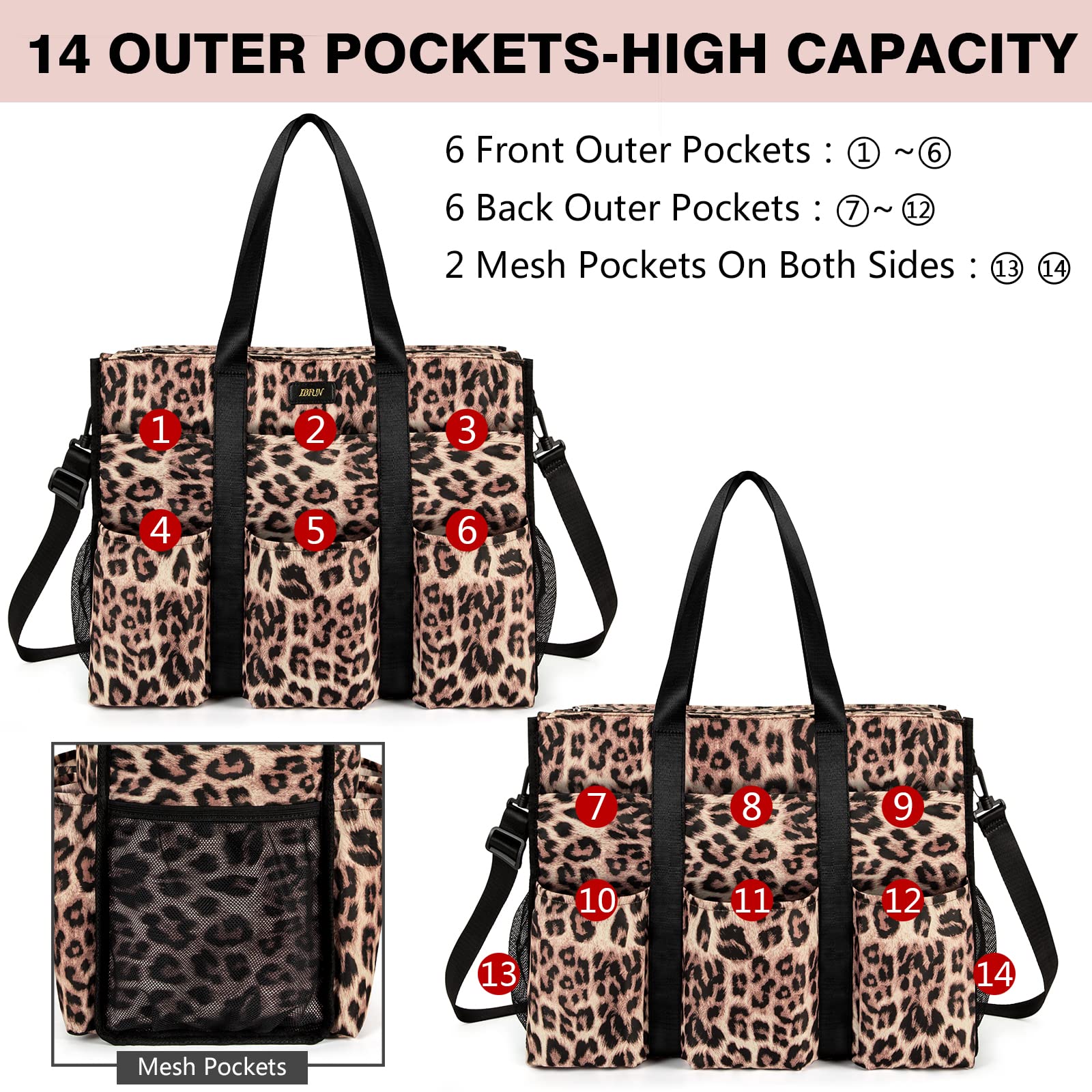 IBFUN 24-Pocket Tote Bag for Teachers & Work Women - Durable & Stylish for Office & Commute
