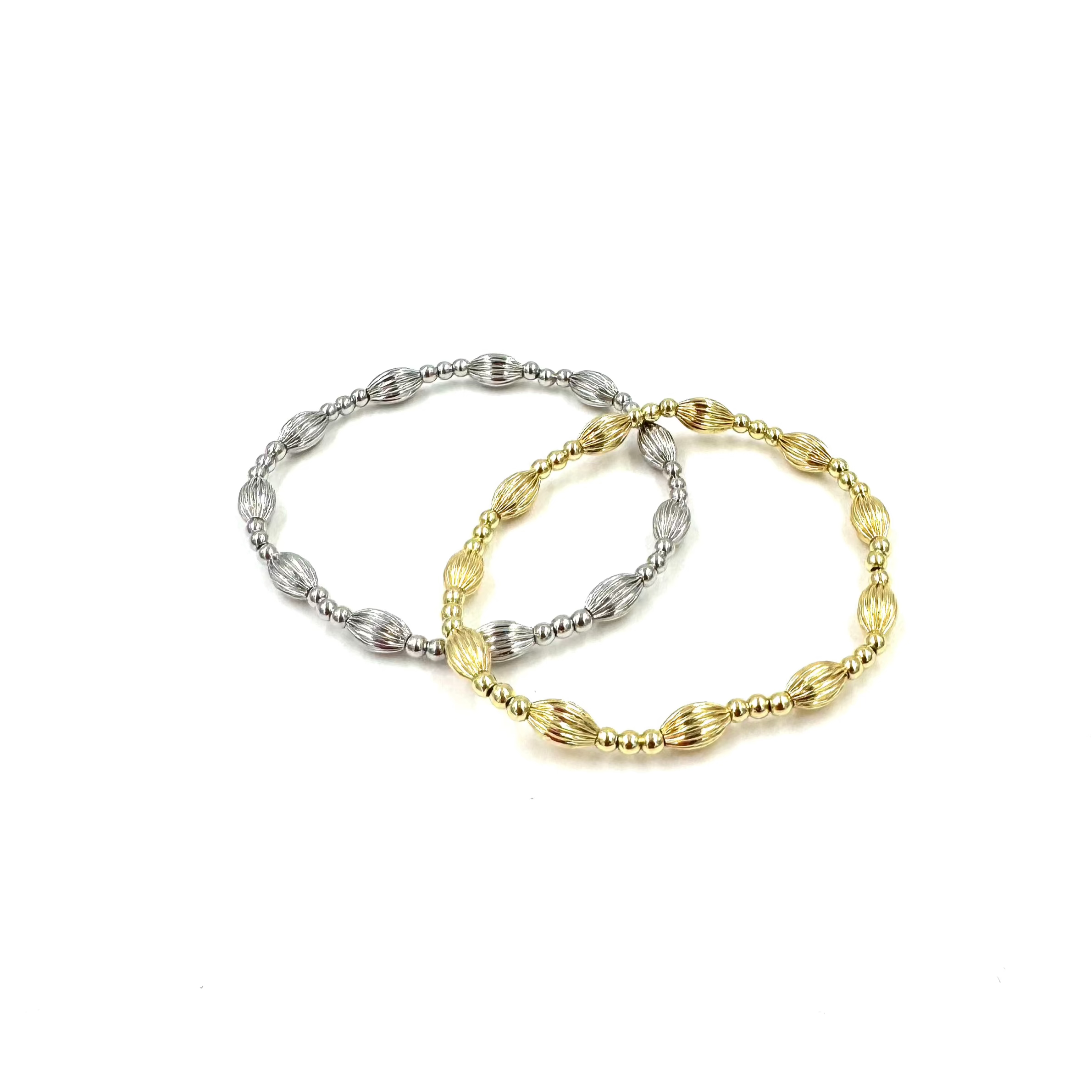 Ashley Gold Stainless Steel Oval Faceted Beaded Stretch Bracelet for Women - Elegant Fashion Jewelry for Parties, Weddings & Everyday Wear