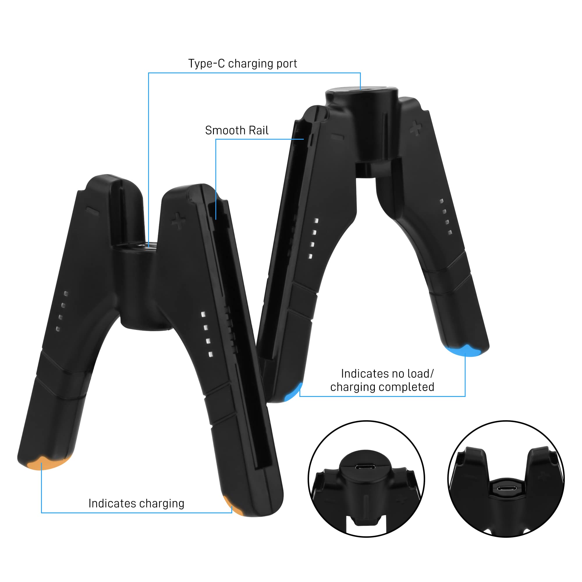 4 in 1 Controller Charger Grip for Nintendo Switch JoyCon & Switch OLED - FANPL JoyCon Charging Dock with LED Indicator, USB Cable | Converts to Grip or Stand | Perfect for Gaming at Home or Travel