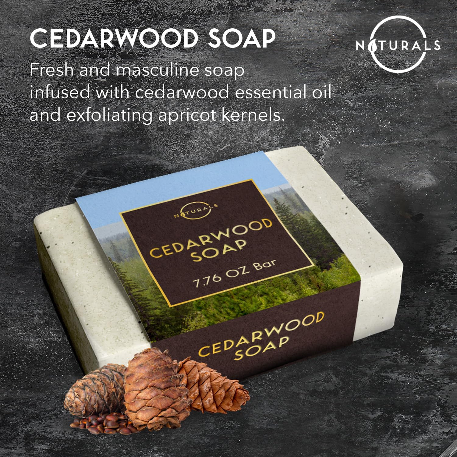 O NATURALS Cedarwood & Citrus Scented Bar Soap for Men & Women - Organic, Moisturizing Face & Body Soap with Medium Grit Exfoliation - Revitalizing Natural Soap Bar for Daily Skincare, Shower & Bath Use