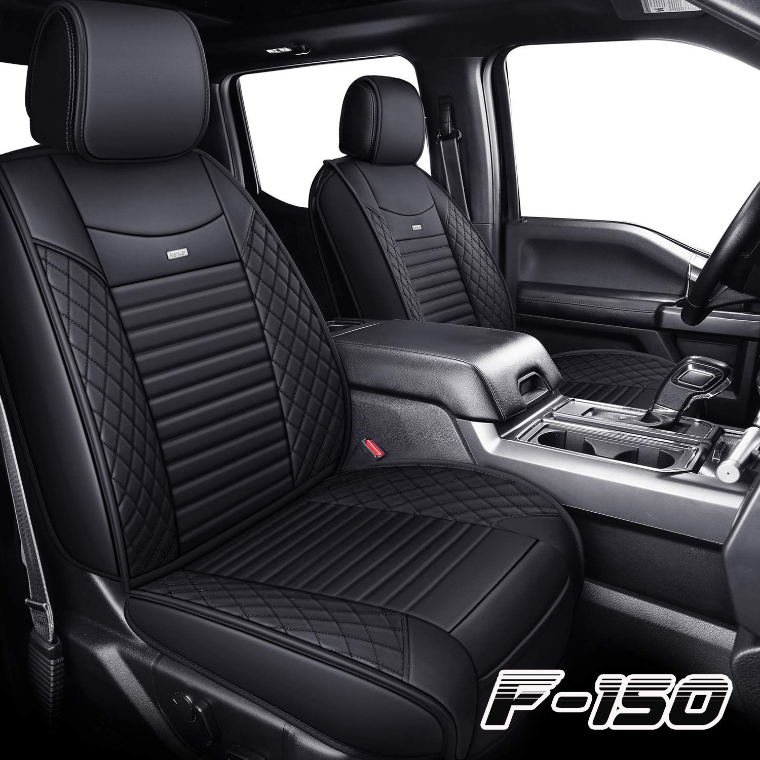 Aierxuan Waterproof Leather Seat Covers for Ford F150 F250 F350 F450 Trucks (2009-2025 Models) - Custom Fit Front Seat Protectors (2-Piece Set, Black) | Durable Protection for Work & Off-Road Adventures