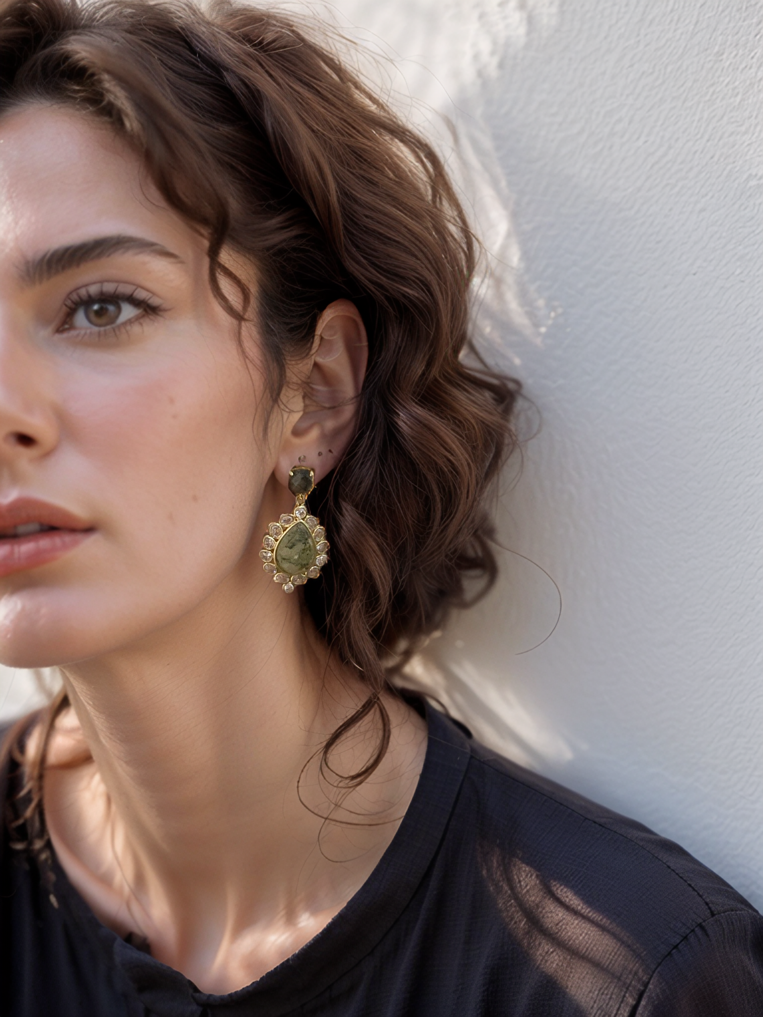 Prehnite Statement Earrings NE034 - Elegant Gemstone Jewelry for Women | Perfect for Weddings, Parties & Special Occasions