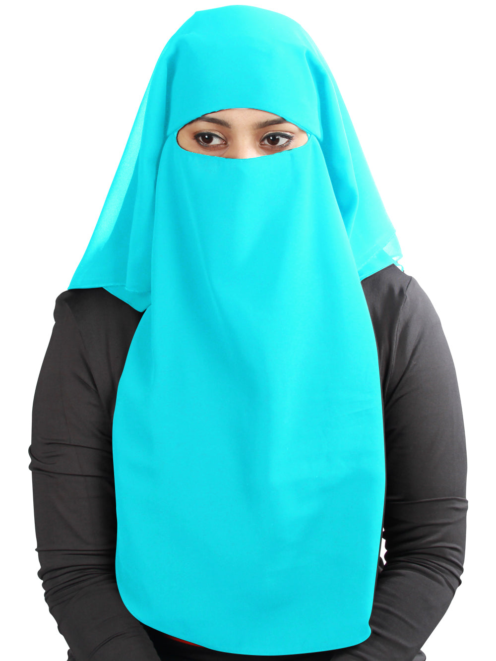 Black Georgette 3-Layer Niqab for Women - Modest Islamic Face Covering for Prayer, Travel, and Daily Wear