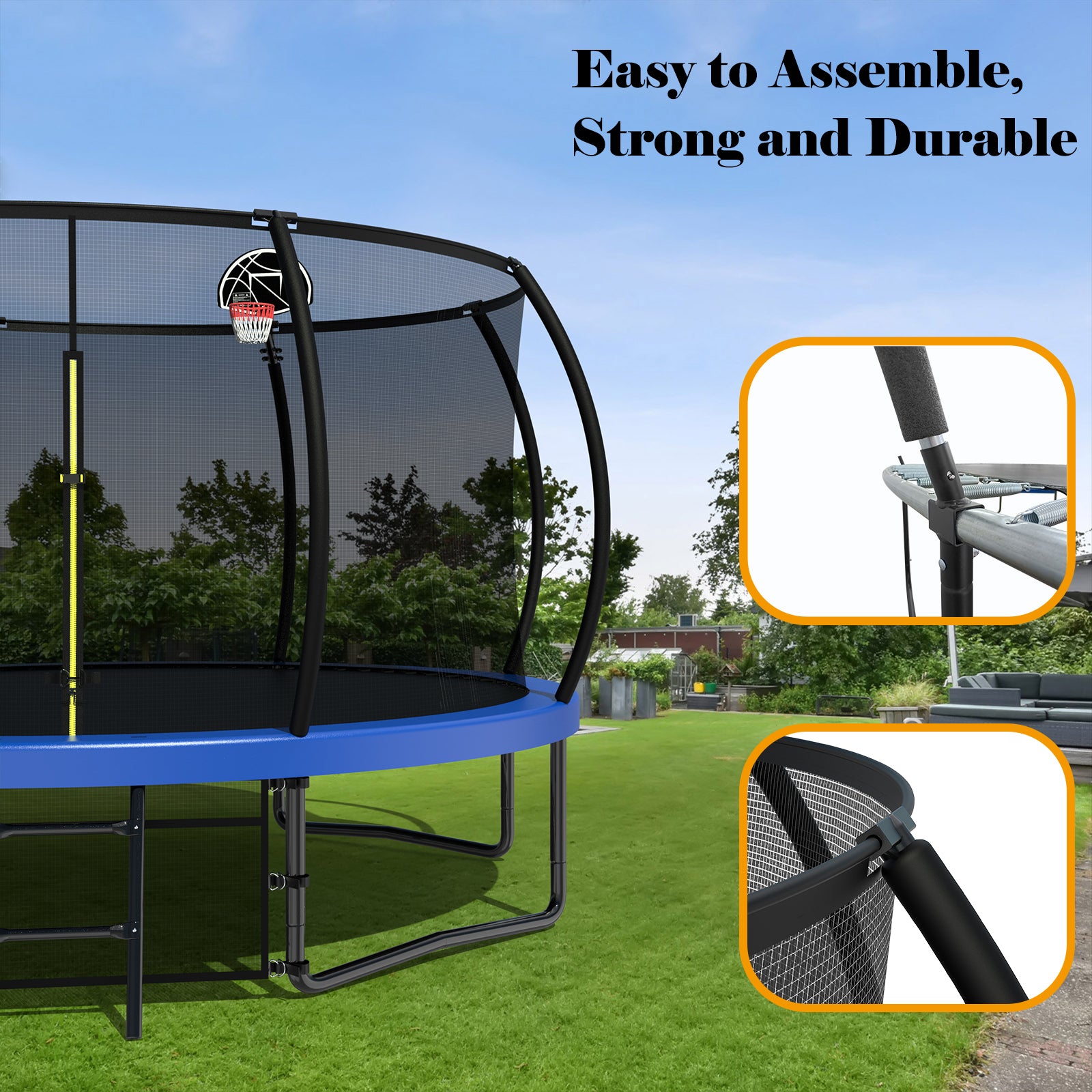 12FT Kids Trampoline with Safety Enclosure Net & Ladder - Outdoor Bounce Trampoline for Backyard, Garden, and Playground Fun - Perfect for Family Recreation and Exercise