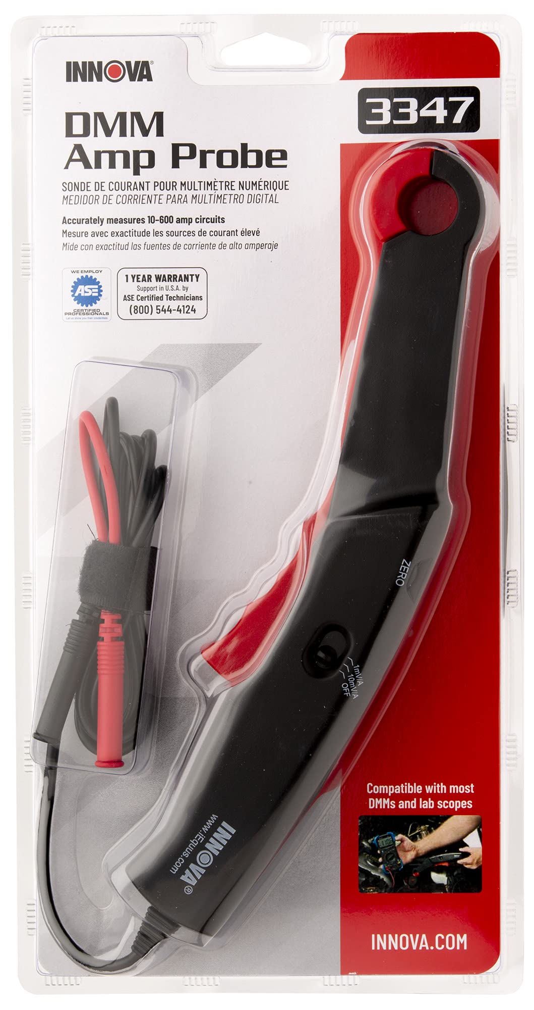 Innova 3347 Digital Multimeter with AMP Probe - Red | Professional Electrical Testing Tool for Home, Car, and DIY Projects