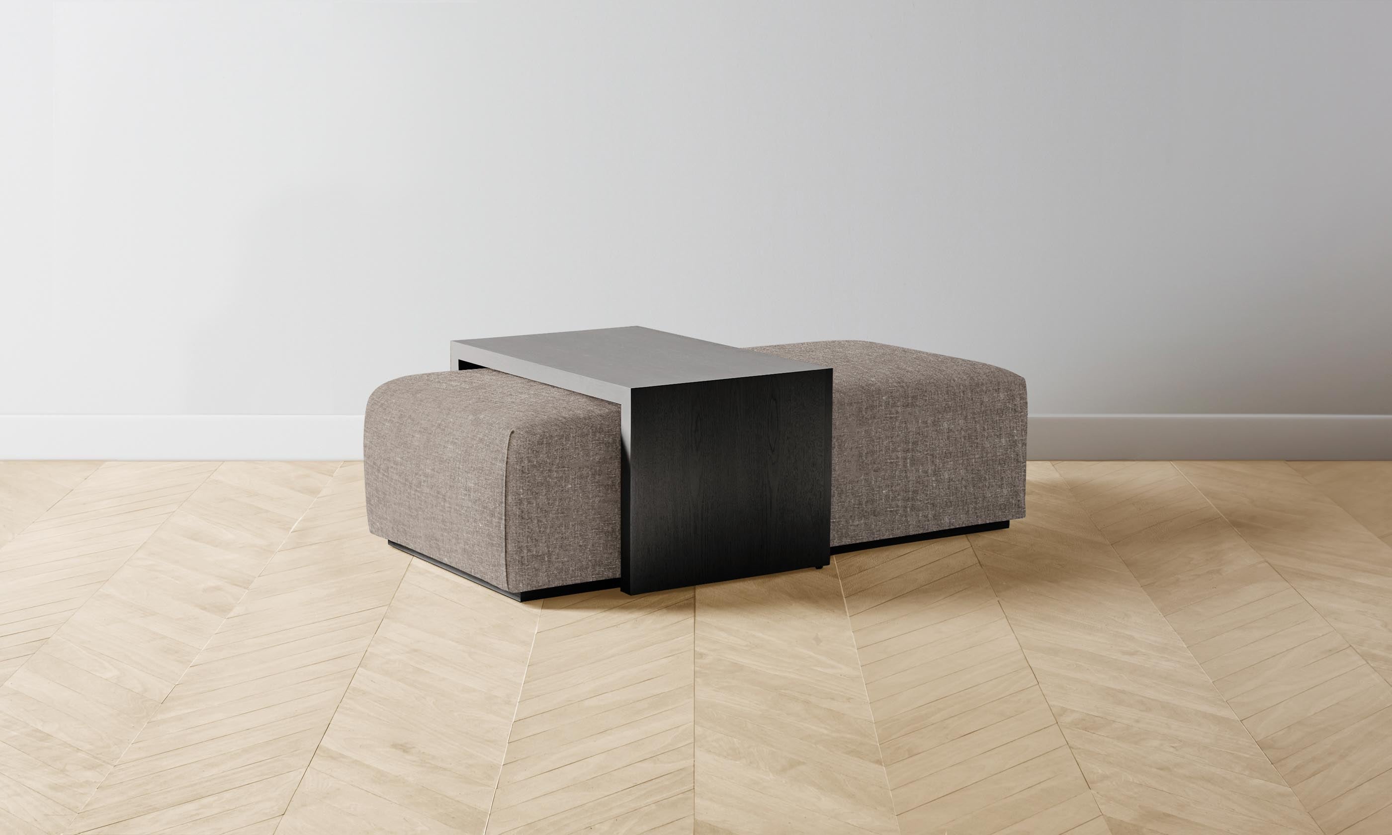 The Bowery Ottoman - Heritage Belgian Linen in Carob Brown | Modern Living Room & Bedroom Footrest Stool