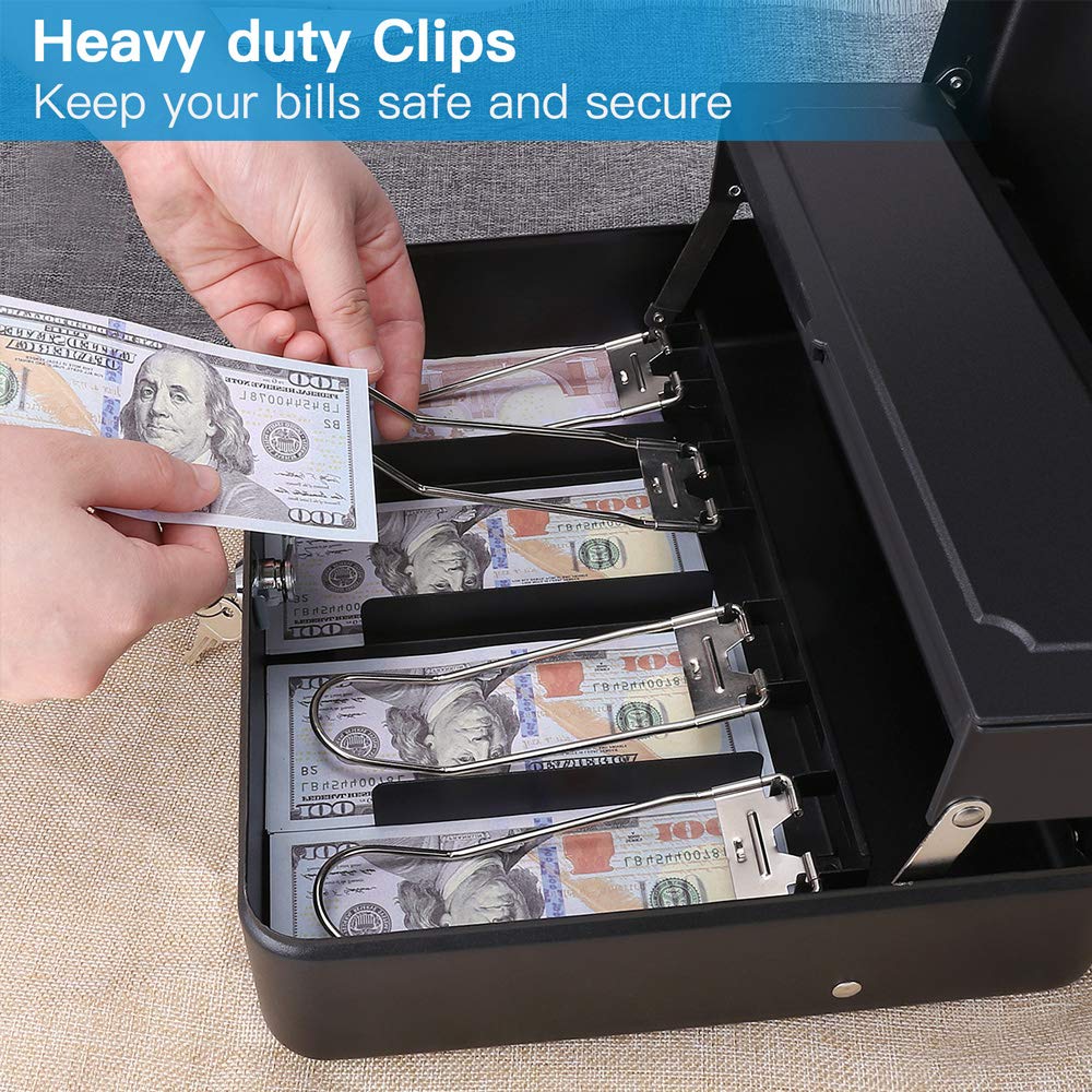 WOT I Steel Cash Box with Money Tray & Key Lock - 11.8
