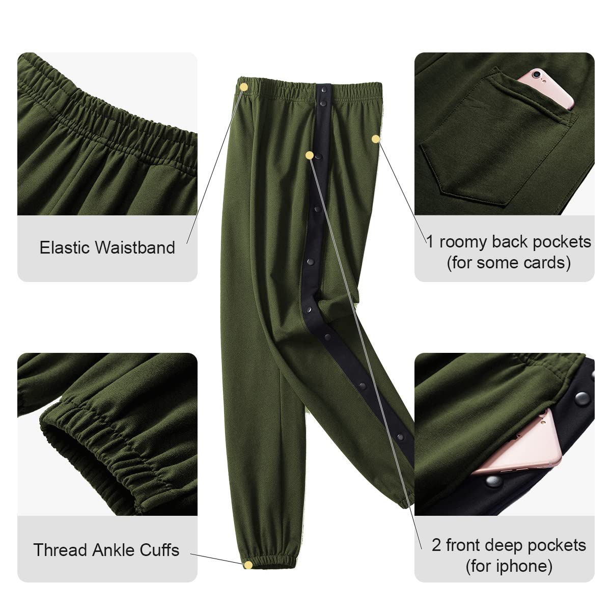 Chrisuno Men's Tear Away Sweatpants - Athletic Basketball Joggers for Training & Casual Wear - Comfortable Workout Pants for Gym, Running, and Lounge