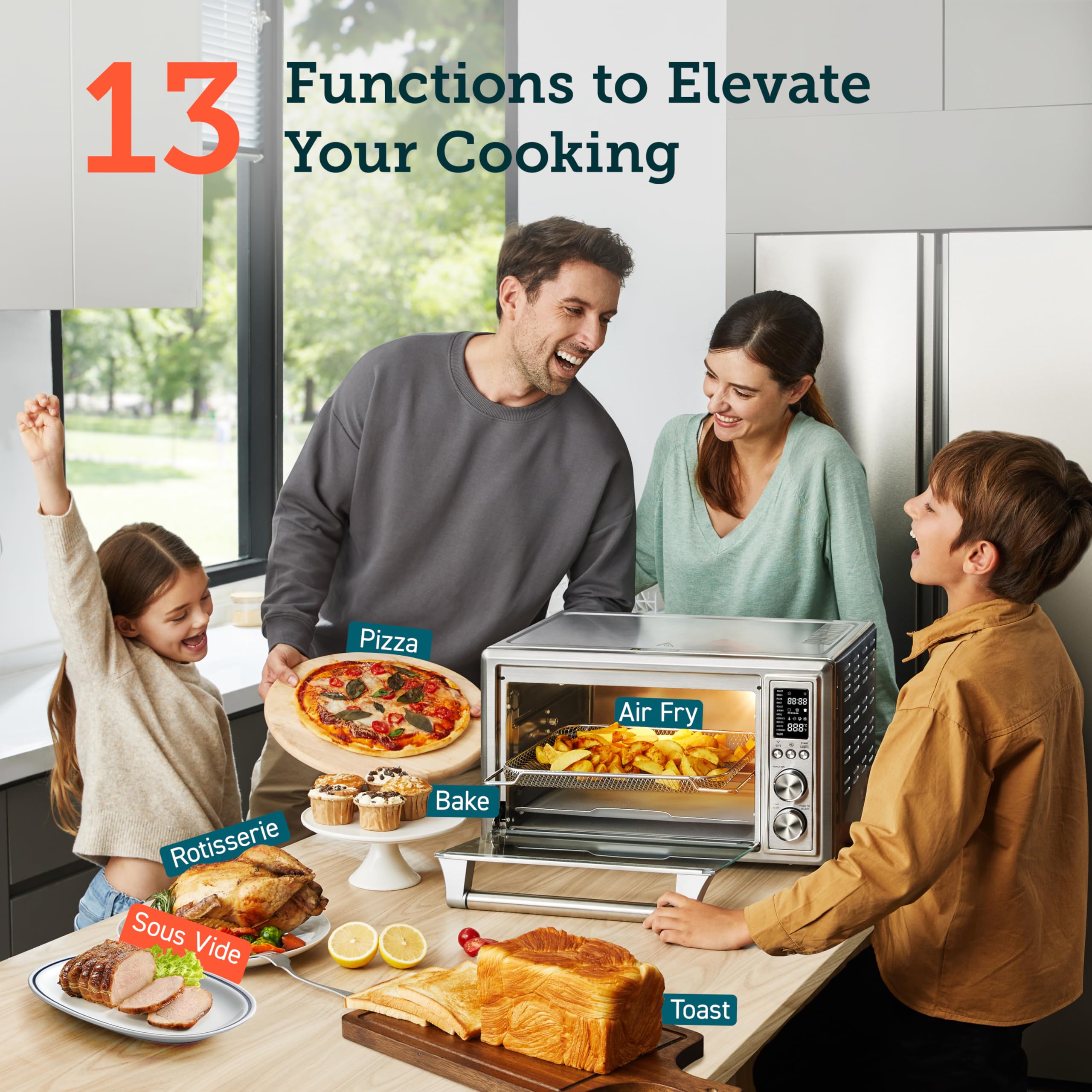 COSORI 13-in-1 Air Fryer Toaster Oven Combo with 32Qt Capacity, Smart APP & Voice Control Convection Oven for Countertop - Bake, Broil, Roast, Dehydrate, Sous Vide - Includes 134 Recipes & 4 Accessories (Silver Stainless Steel) - Perfect for Small Kitchens, Healthy Cooking & Meal Prep