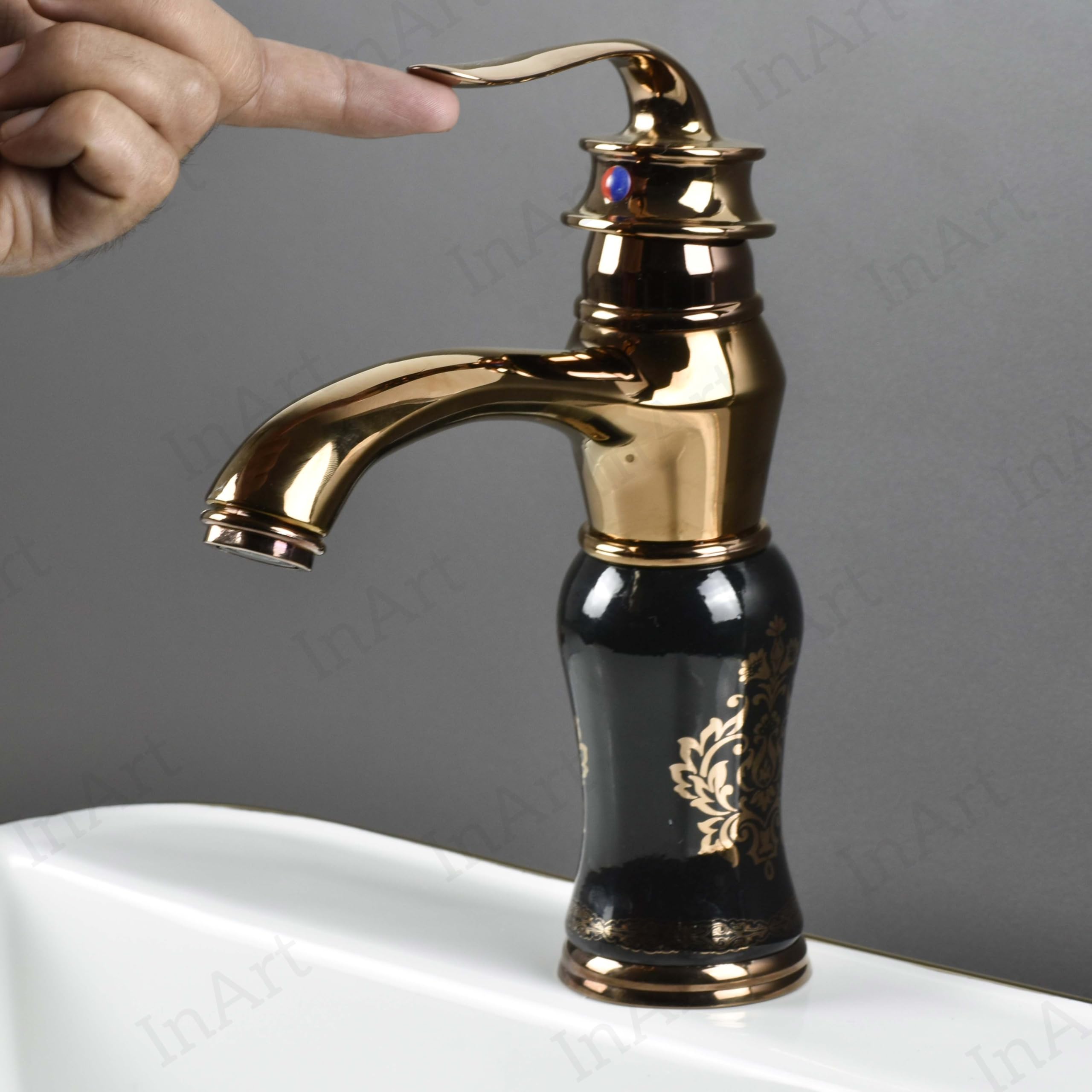 Elegant Black Rose Gold Basin Pillar Cock Faucet - Single Handle Waterfall Mixer Tap for Hot & Cold Water, Table or Deck Mount - Perfect for Modern Bathroom & Wash Basin Vanity Decor