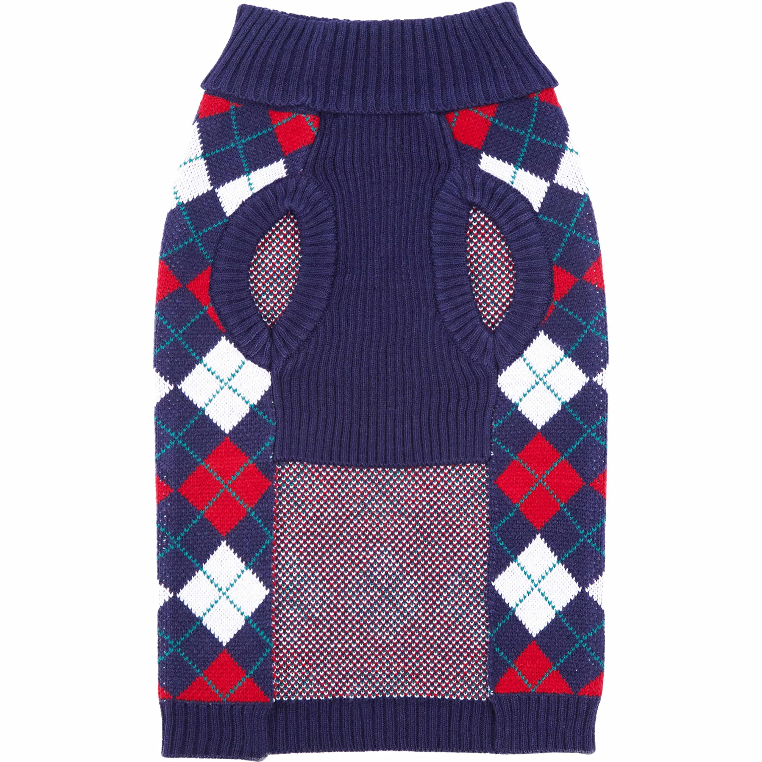 Navy Blue Argyle Dog Sweater for Small Pets - 12