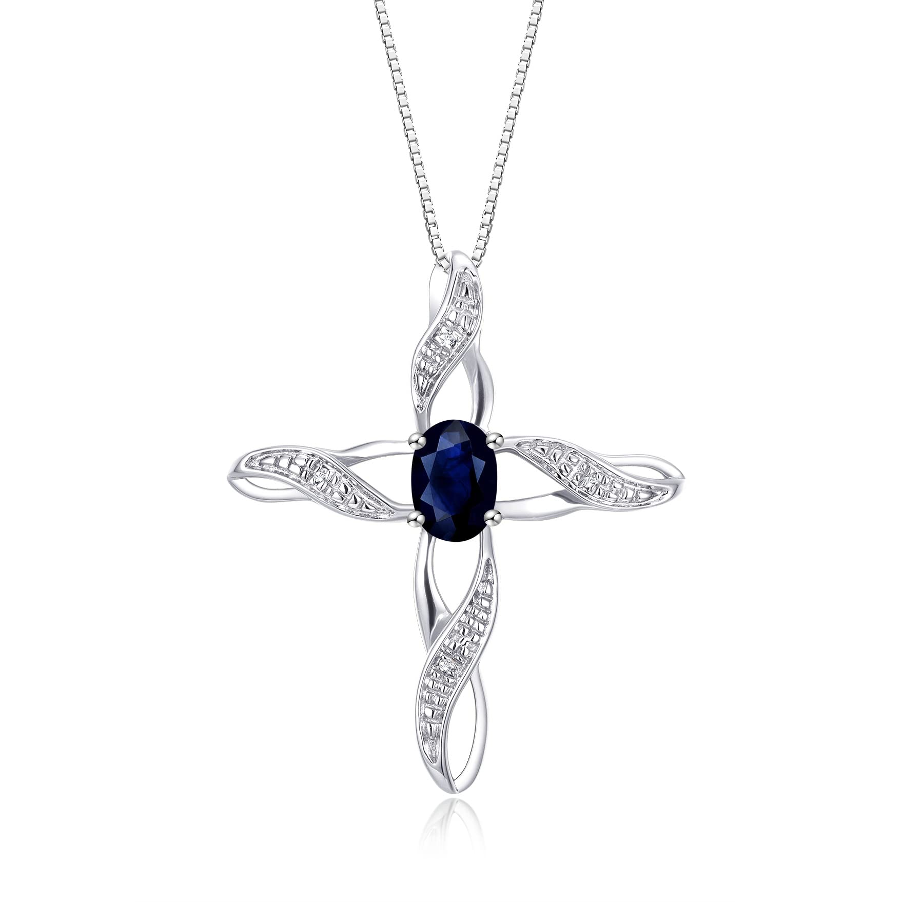 Rylos 925 Sterling Silver Cross Pendant Necklace with Gemstone & Diamonds - 18