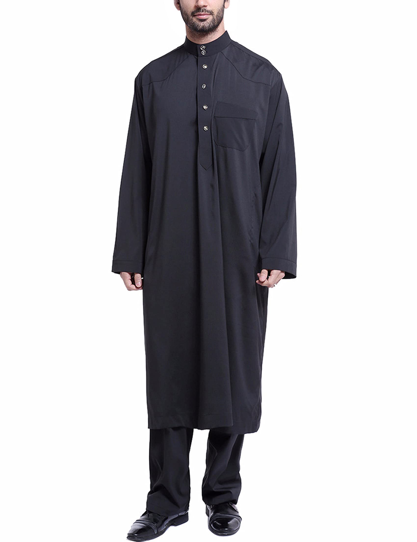 CRFASIBE Men's Kaftan - Traditional Muslim Dubai Middle Eastern Islamic Arab Abaya Jubba Thobe - Solid Color Loose Fit for Prayer, Eid, and Casual Wear