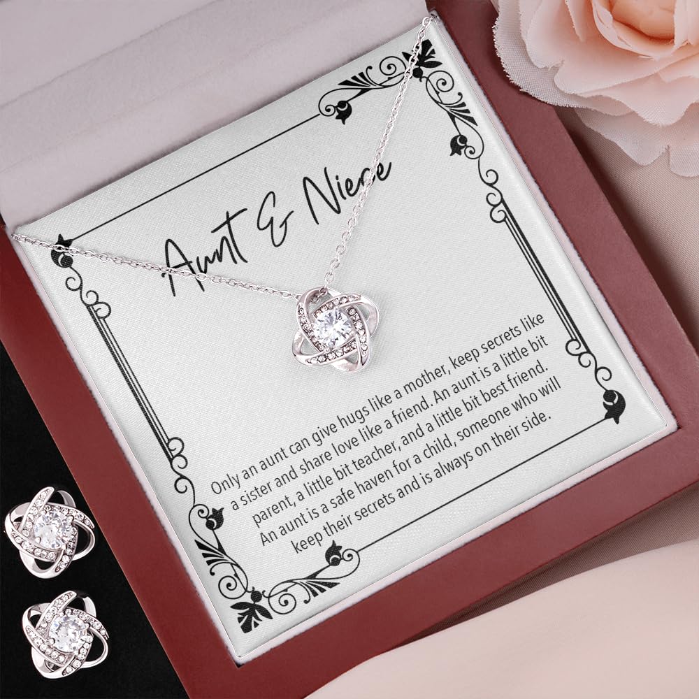 Thoughtful Aunt Gift Ideas - Elegant Women's Pendant Necklaces with Personalized Message Cards in Mahogany Luxury Gift Box with LED Light | Perfect for Birthday, Anniversary, Mother's Day & Special Occasions