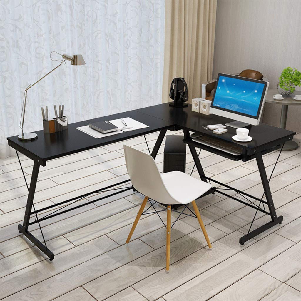 Home Office Corner Desk with Keyboard Tray - Study & Work Space (USA Shipping)