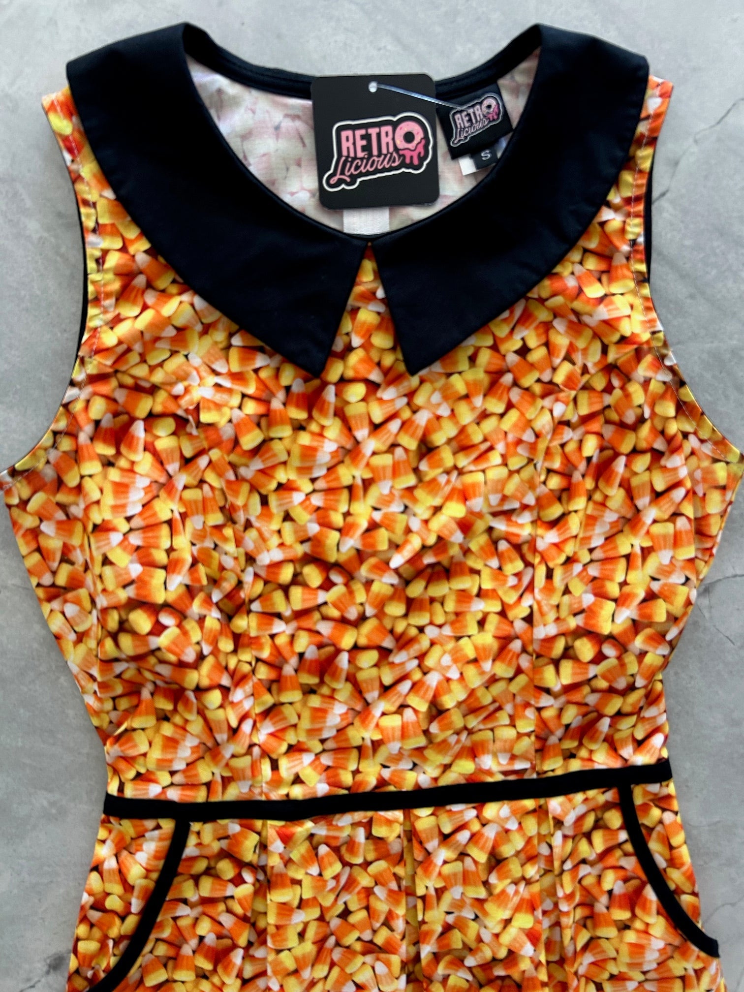 Candy Corn Collared Dress for Women - Halloween Party Outfit, Fall Fashion, Casual Wear & Costume