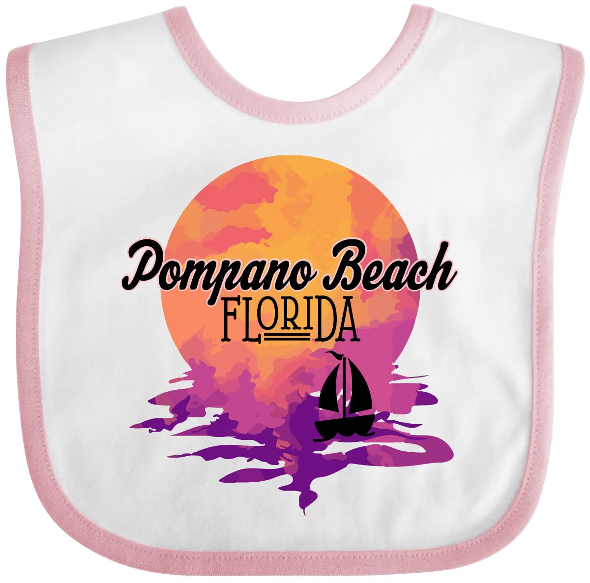 Inktastic Pompano Beach Florida Sunset Baby Bib - Soft Cotton Infant Feeding Bib for Boys & Girls - Perfect for Beach Vacations, Family Trips & Photo Shoots