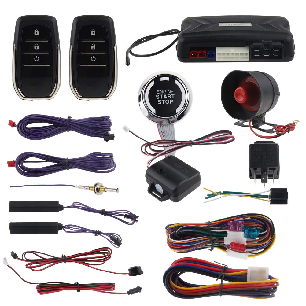 EASYGUARD EC009-T2 PKE Smart Car Alarm System - Keyless Entry, Remote Start, Push Button Ignition & Vibration Sensor | Universal Vehicle Security for Parking, Night Driving & Theft Protection