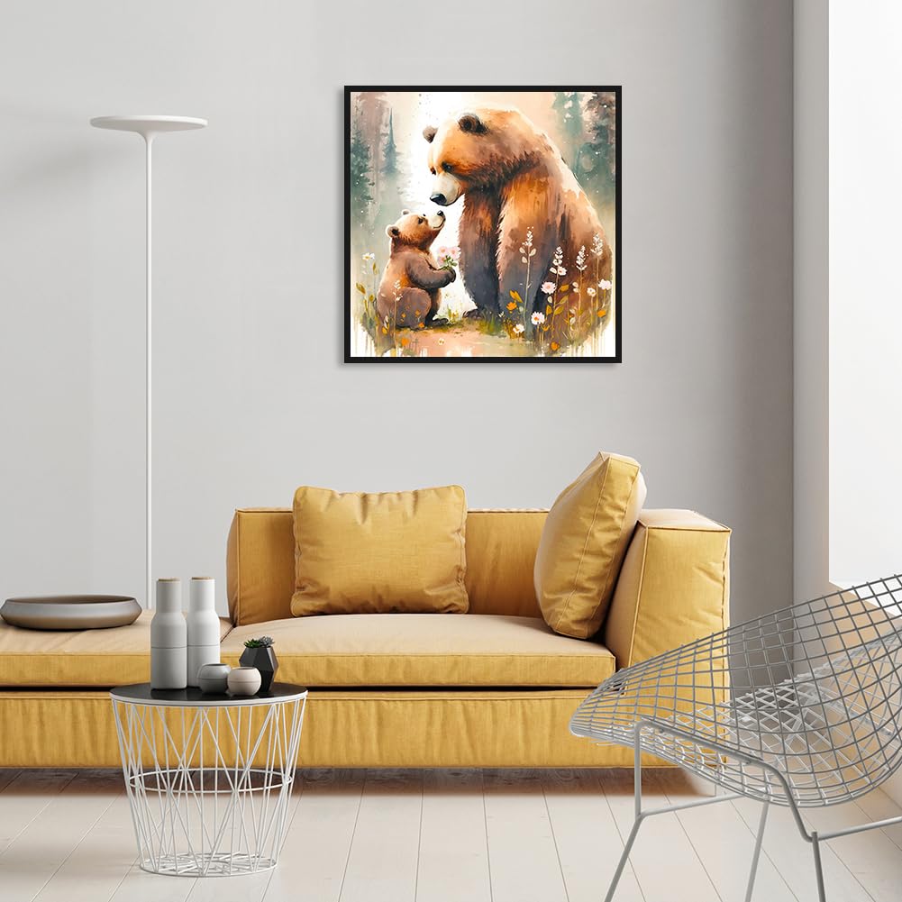 5D Diamond Painting Kit for Adults Beginners - Round Full Drill DIY Diamond Art (12x12 Inch) Brown Bear - Home Wall Decor, Relaxing Craft Gift for Christmas, Birthday & Housewarming