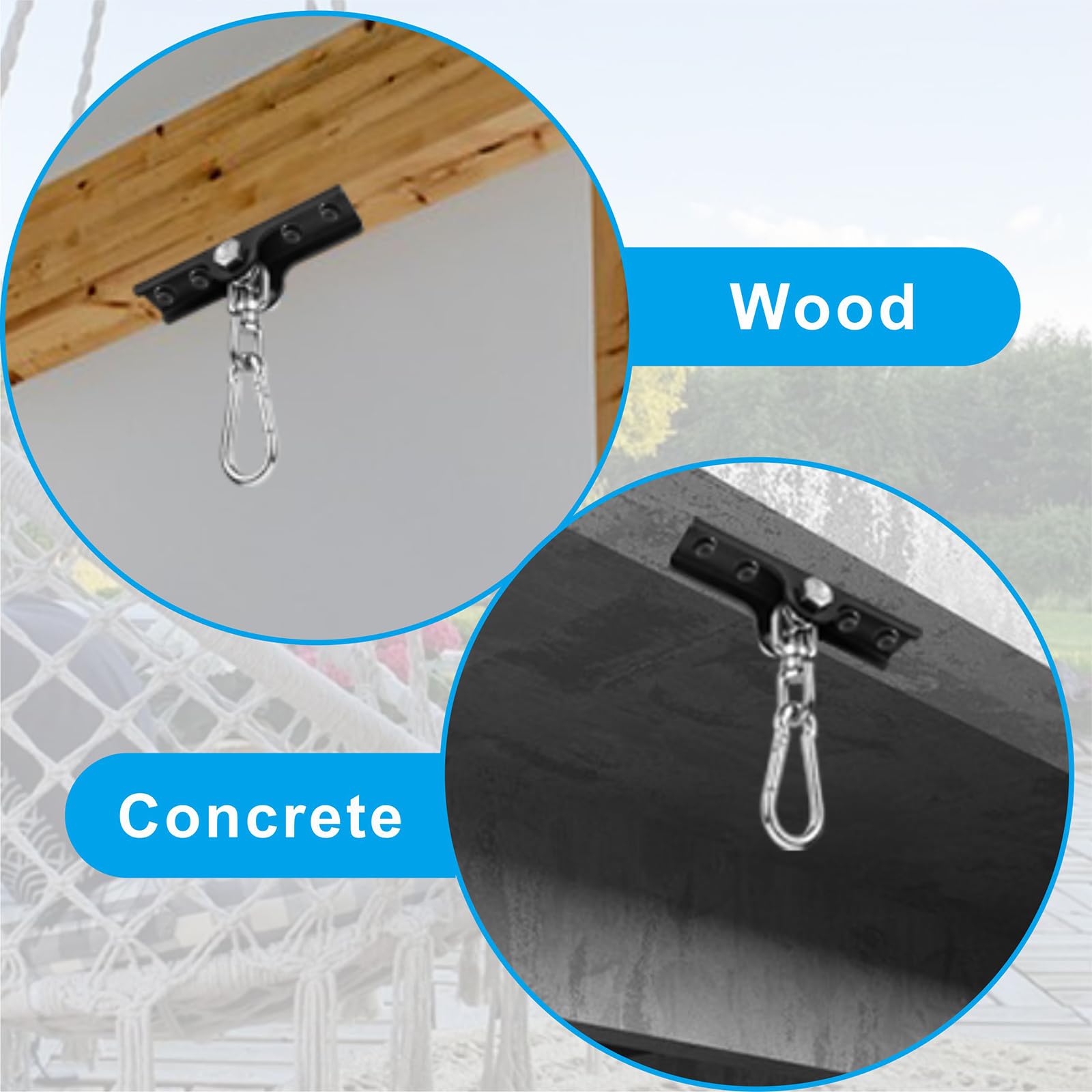 Heavy Duty 360° Swivel Swing Hanger Hook for Wooden & Concrete Swing Sets - Durable Suspension Hooks for Hammock Chairs, Yoga Swings, Punching Bags - Perfect for Backyard Playgrounds, Gym Equipment & Outdoor Relaxation