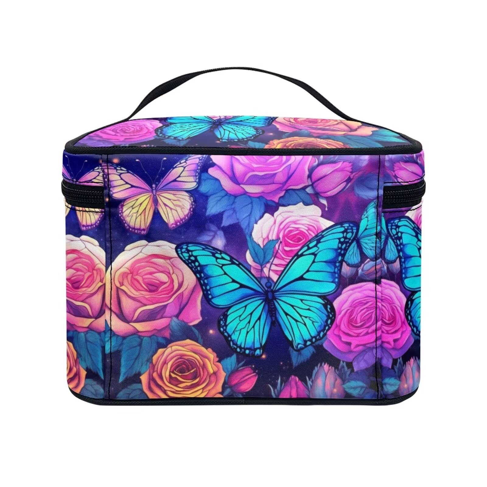 Flashideas Rose Butterfly Leopard Print Large Capacity Travel Toiletry Bag - Waterproof Cosmetic Organizer with Zipper for Makeup, Skincare & Travel Essentials - Perfect for Purse, Gym, Vacation & Business Trips