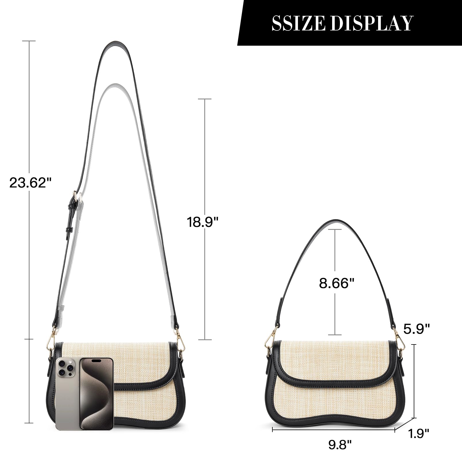 Telena Vegan Leather Shoulder Bag for Women - Crossbody Purse with 2 Removable Straps | Fashionable Handbag for Work, Travel & Everyday Use