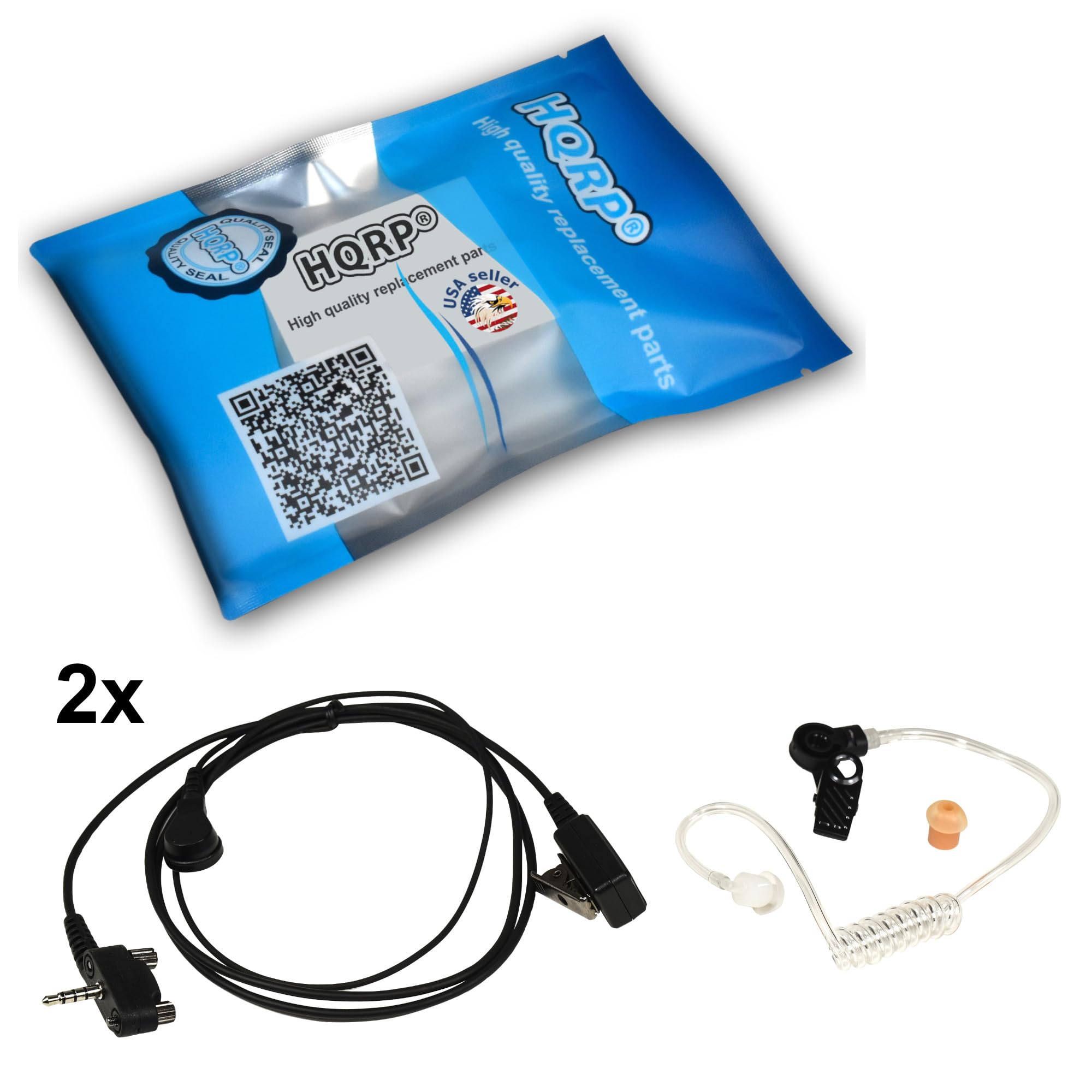 HQRP 2-Pack Acoustic Tube Earpiece Headset with PTT Mic - Compatible with Vertex Standard FT-10R, FT-40R, FT-50R, FT-60R & Sun Meter Radios - Ideal for Security, Construction & Two-Way Communication