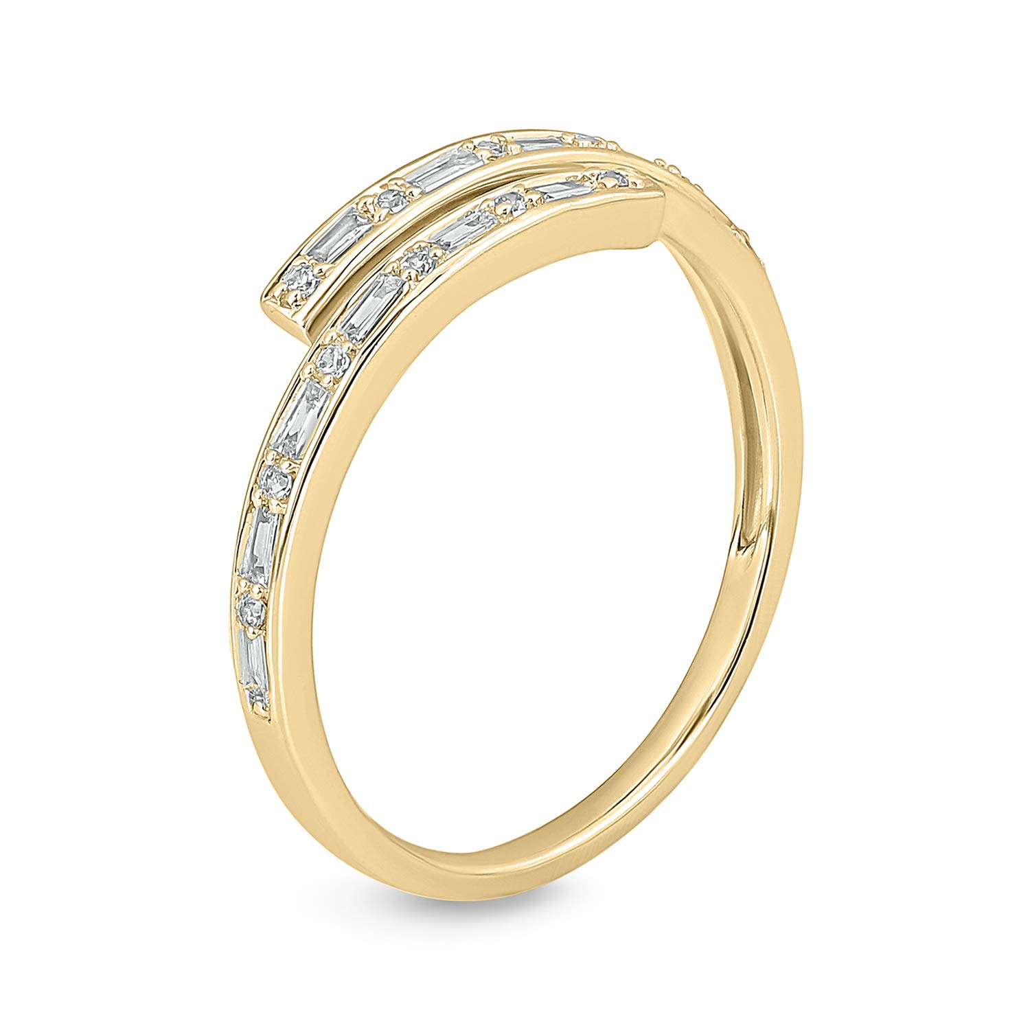 1/10cttw White Baguette Diamond & Gemstone Bypass Ring for Women - 14k Yellow/Rose/White Gold Promise Ring with Natural Gemstone or Round Diamond | Perfect for Anniversaries, Engagements & Special Occasions