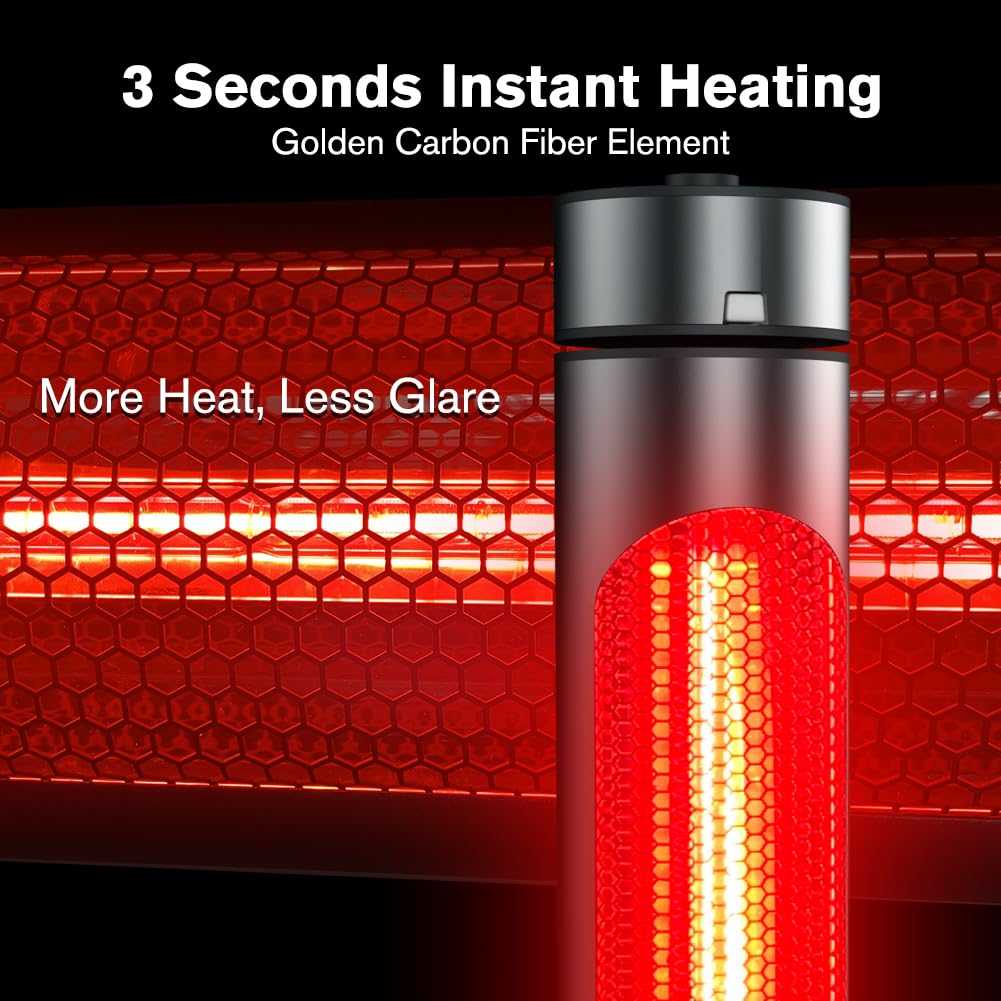Thermomate 1500W Electric Patio Heater with Remote Control - IP65 Waterproof Outdoor/Indoor Infrared Heater, 8 Heating Levels, 8-Hour Timer & Oscillation, Tip-Over Protection - Perfect for Garage, Backyard, Restaurant, and Patio Use